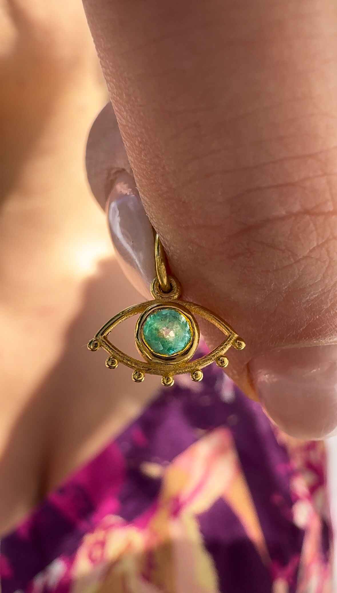 18k Gold Emerald Evil Eye Charm