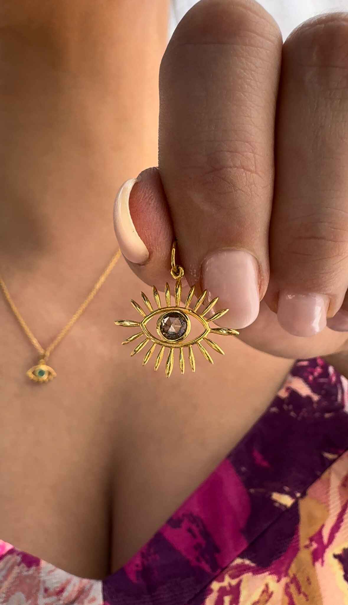 18k Gold Champagne Diamond Evil Eye Charm