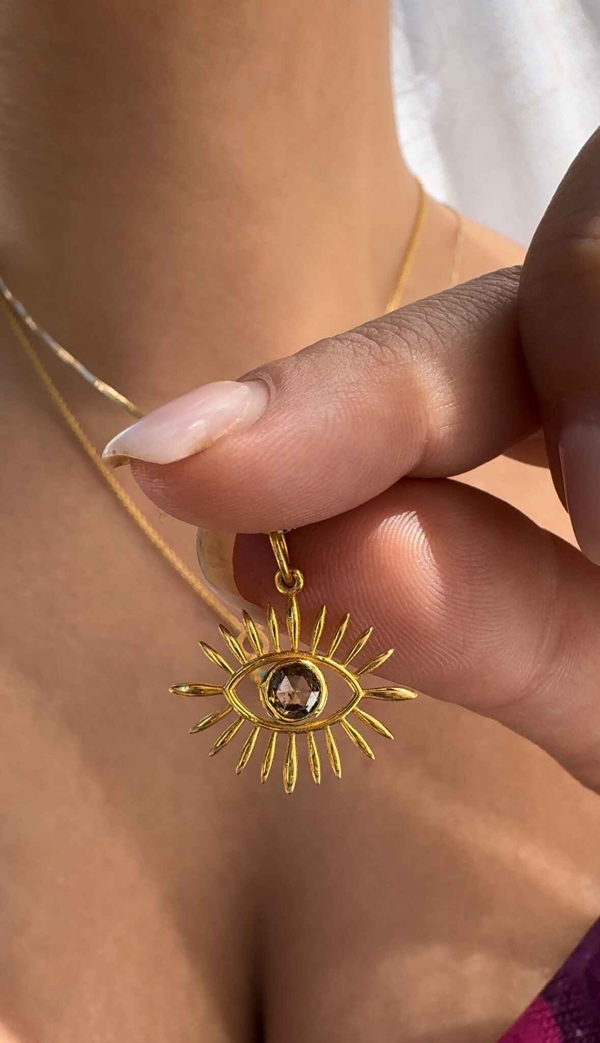 18k Gold Champagne Diamond Evil Eye Charm