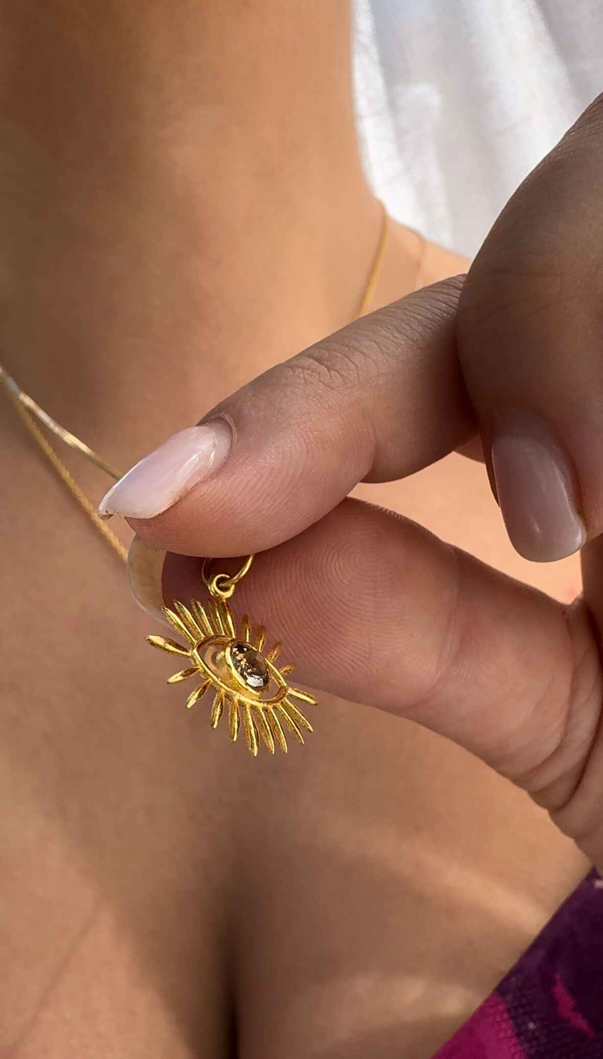 18k Gold Champagne Diamond Evil Eye Charm