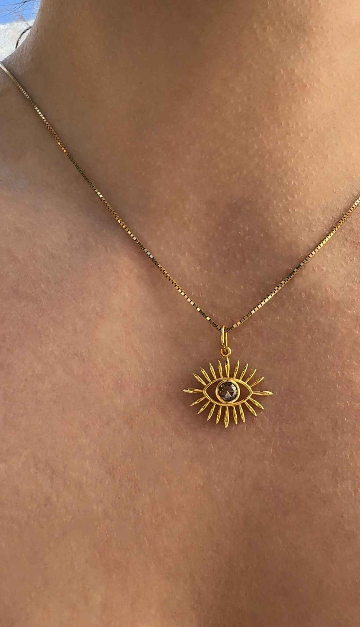 18k Gold Champagne Diamond Evil Eye Charm