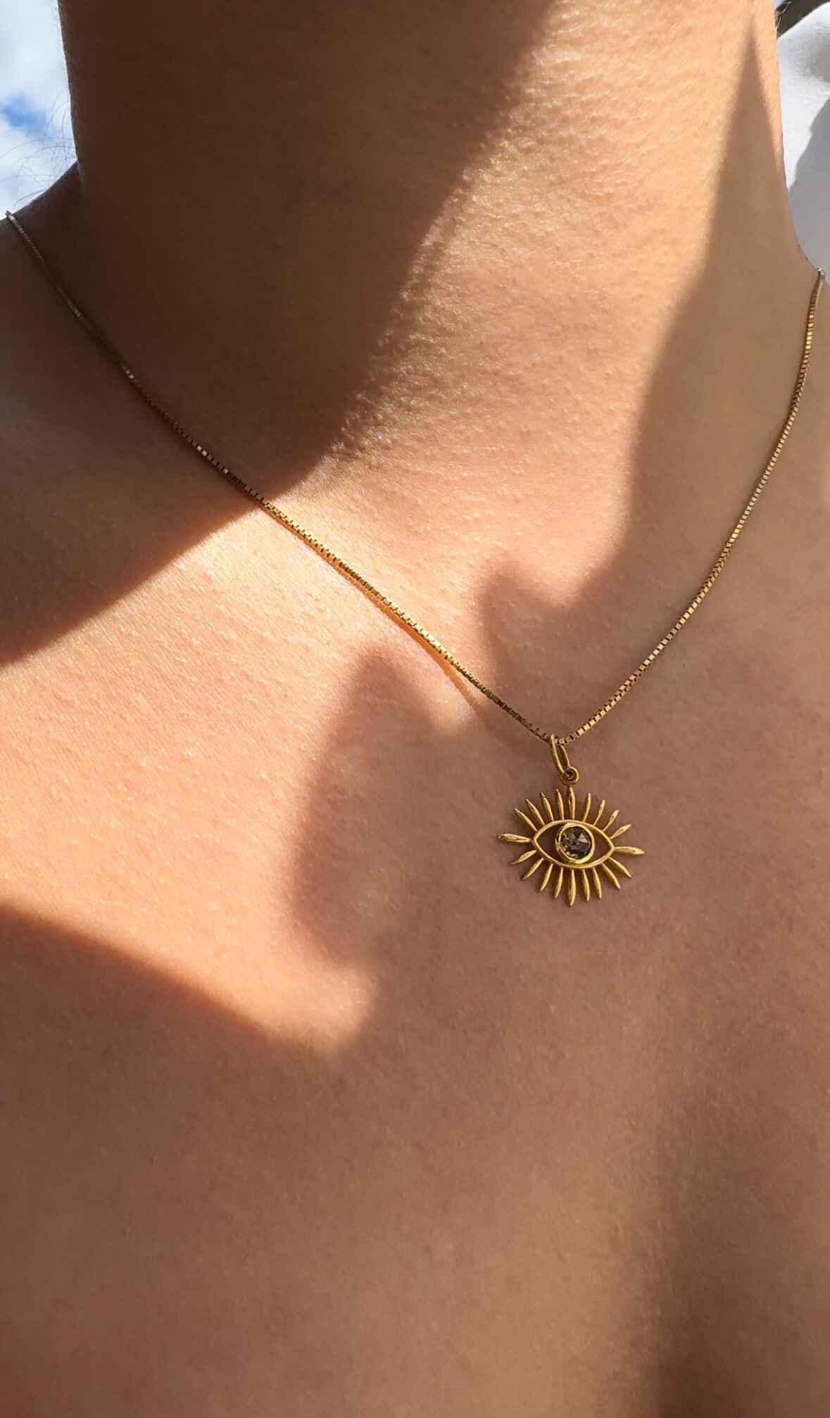 18k Gold Champagne Diamond Evil Eye Charm