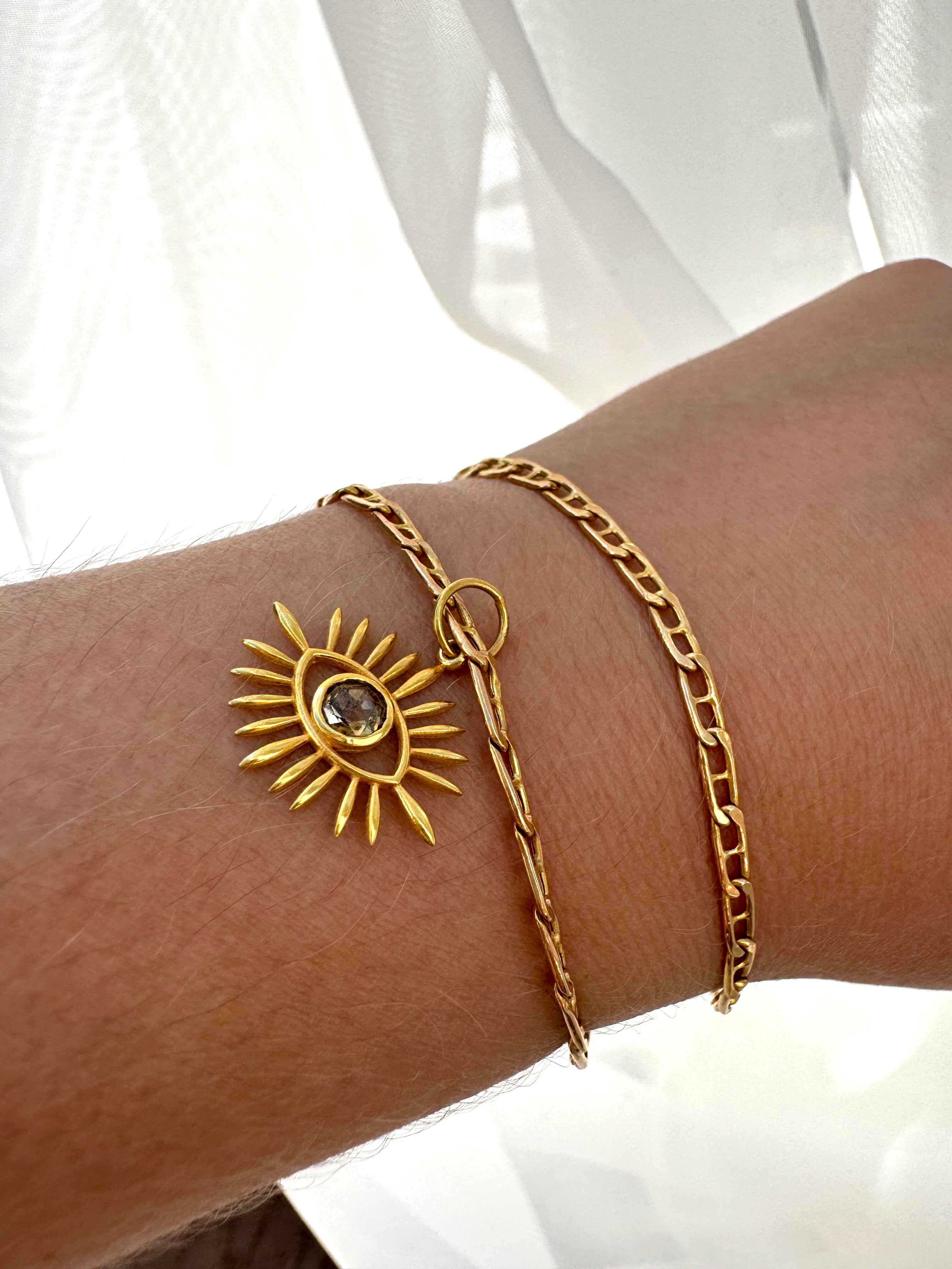 18k Gold Champagne Diamond Evil Eye Charm
