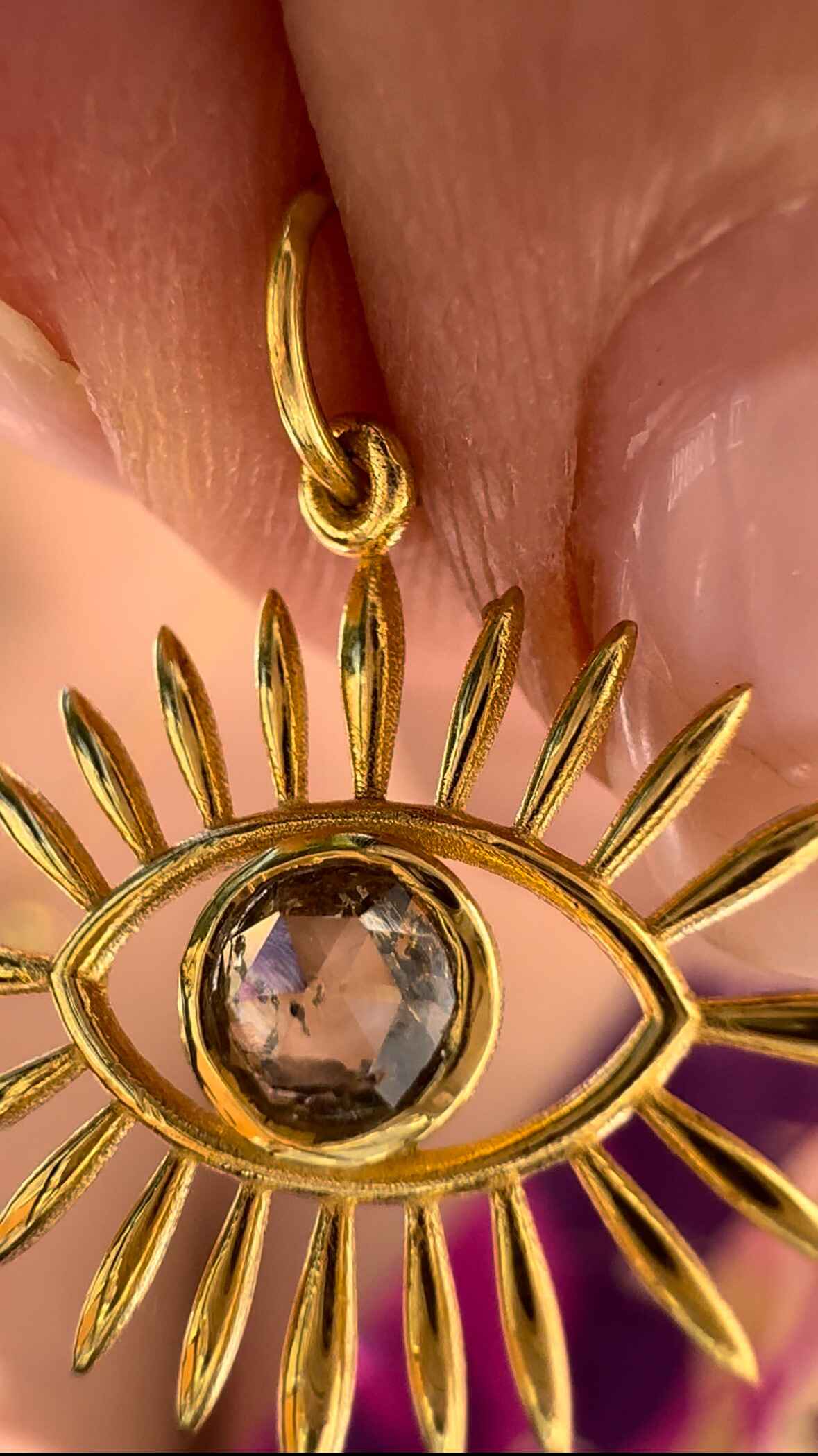 18k Gold Champagne Diamond Evil Eye Charm