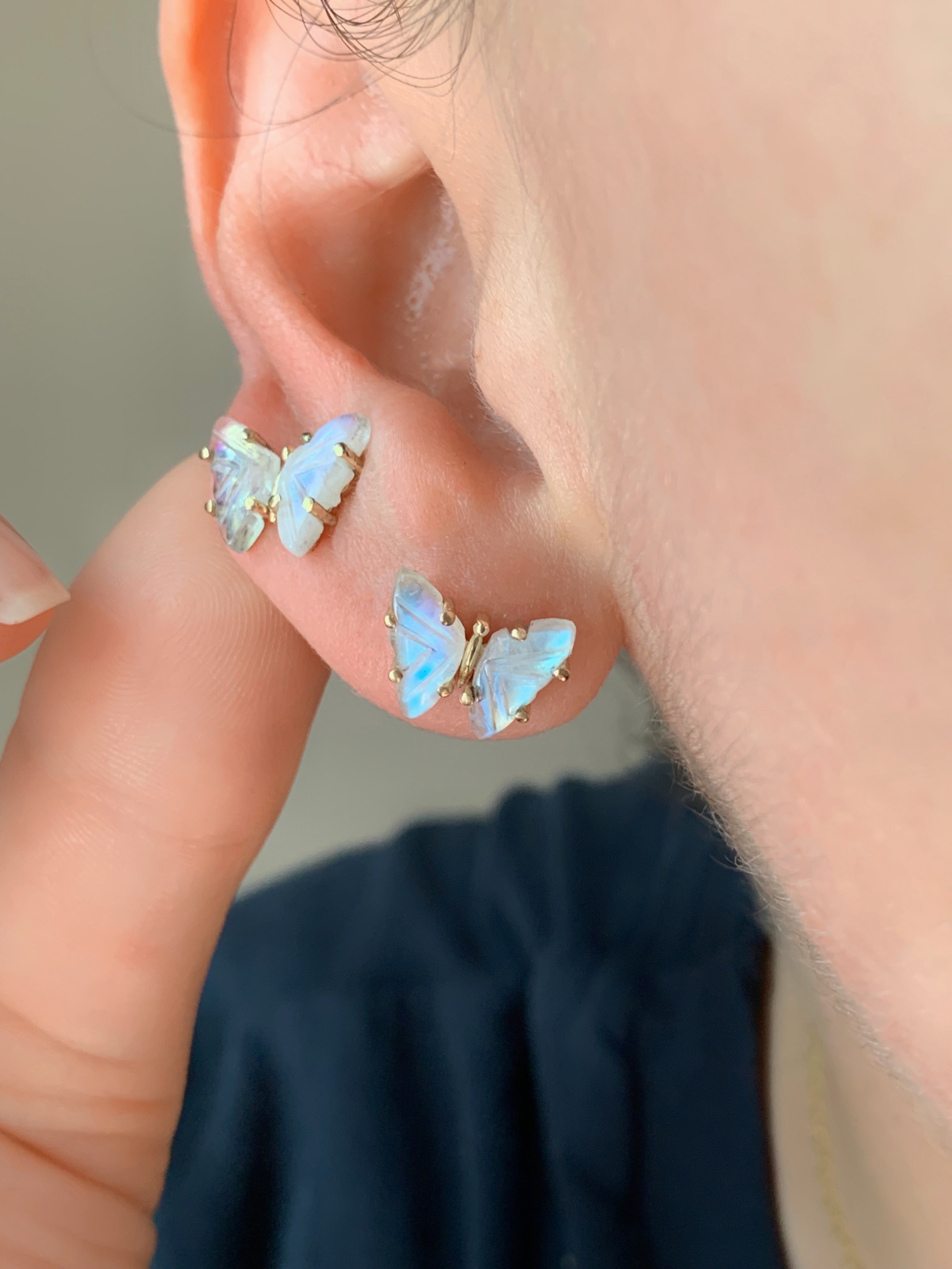 Rainbow Moonstone Butterfly Studs