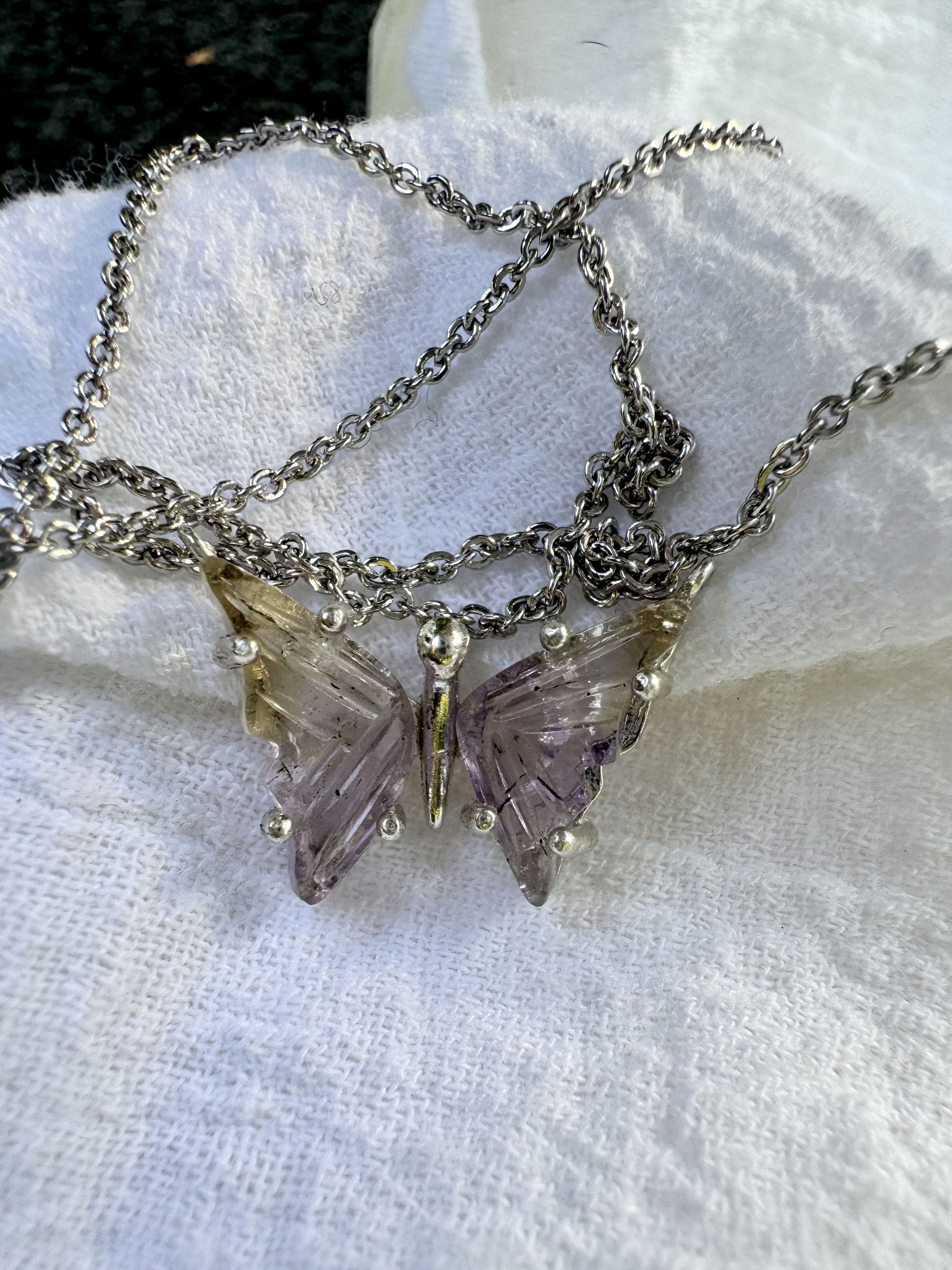 Ametrine (Amethyst and Citrine) Butterfly Necklace