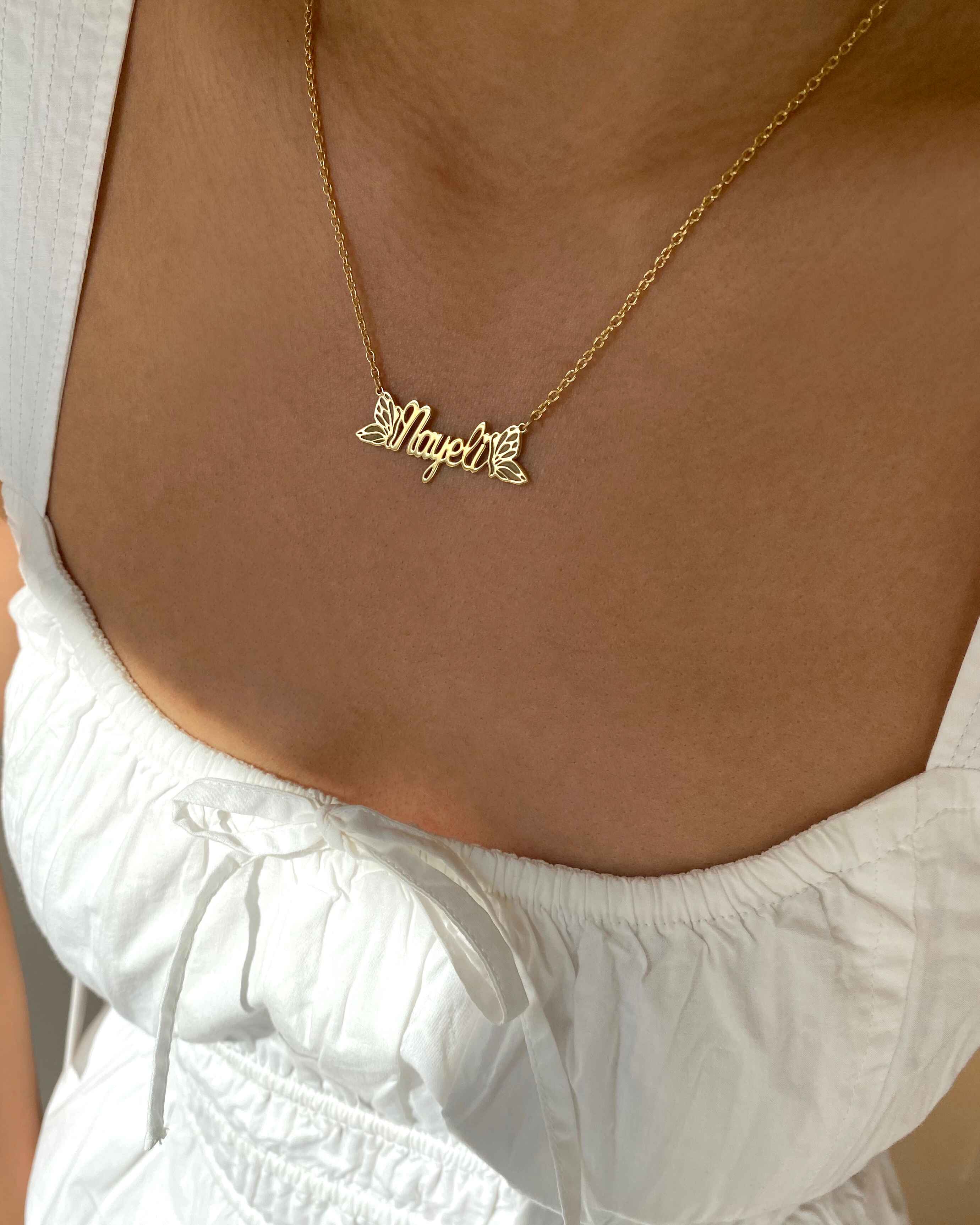 Butterfly Name Pendant Design Gold Gold Name Necklace With Crown