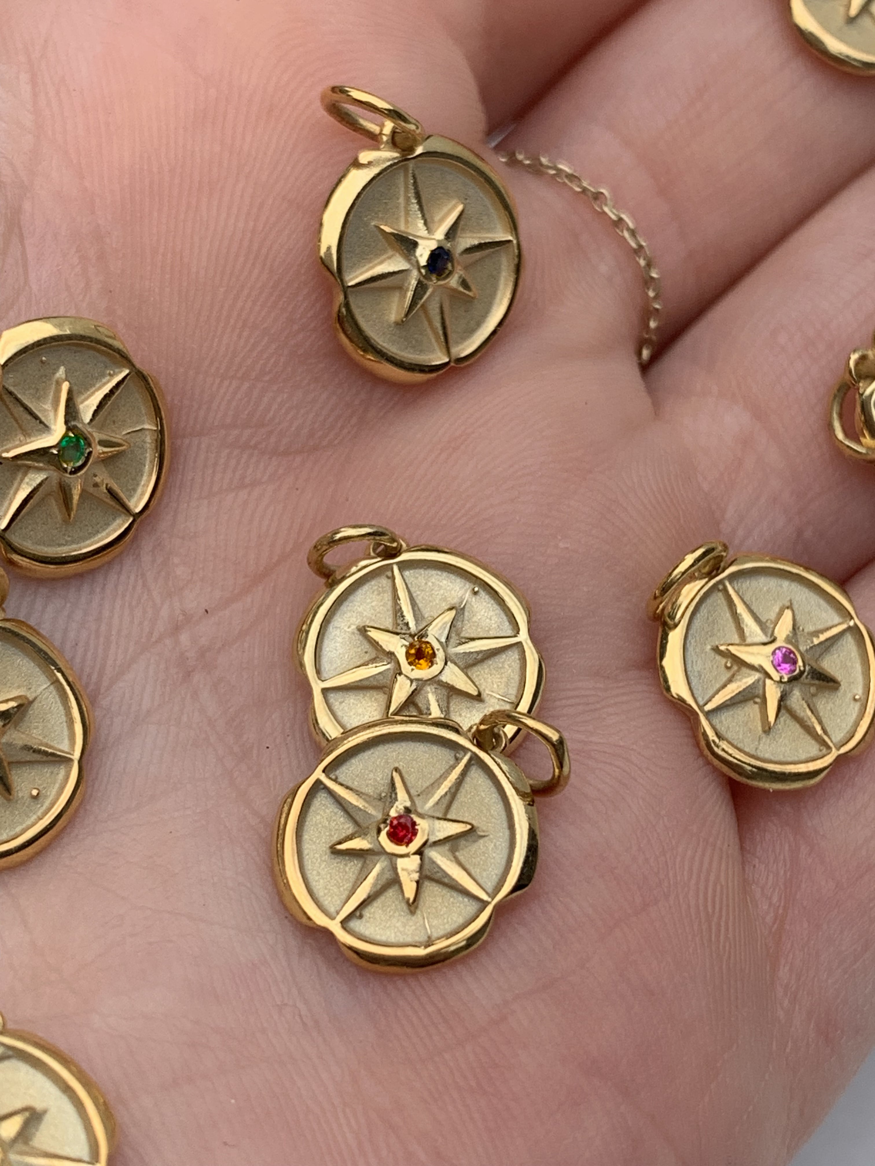 Mini Compass Birthstone Charm Necklace