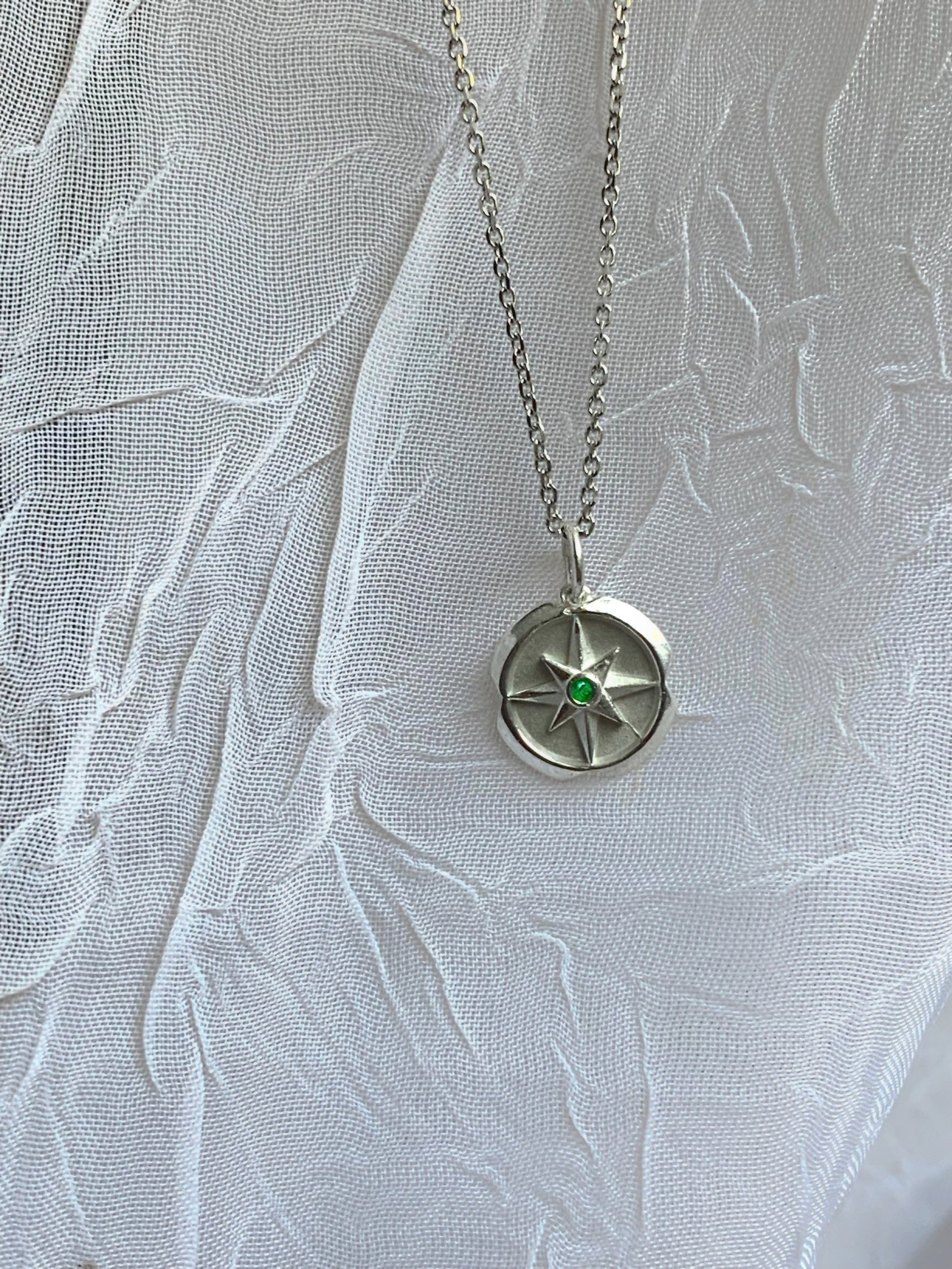 Mini Compass Birthstone Charm Necklace