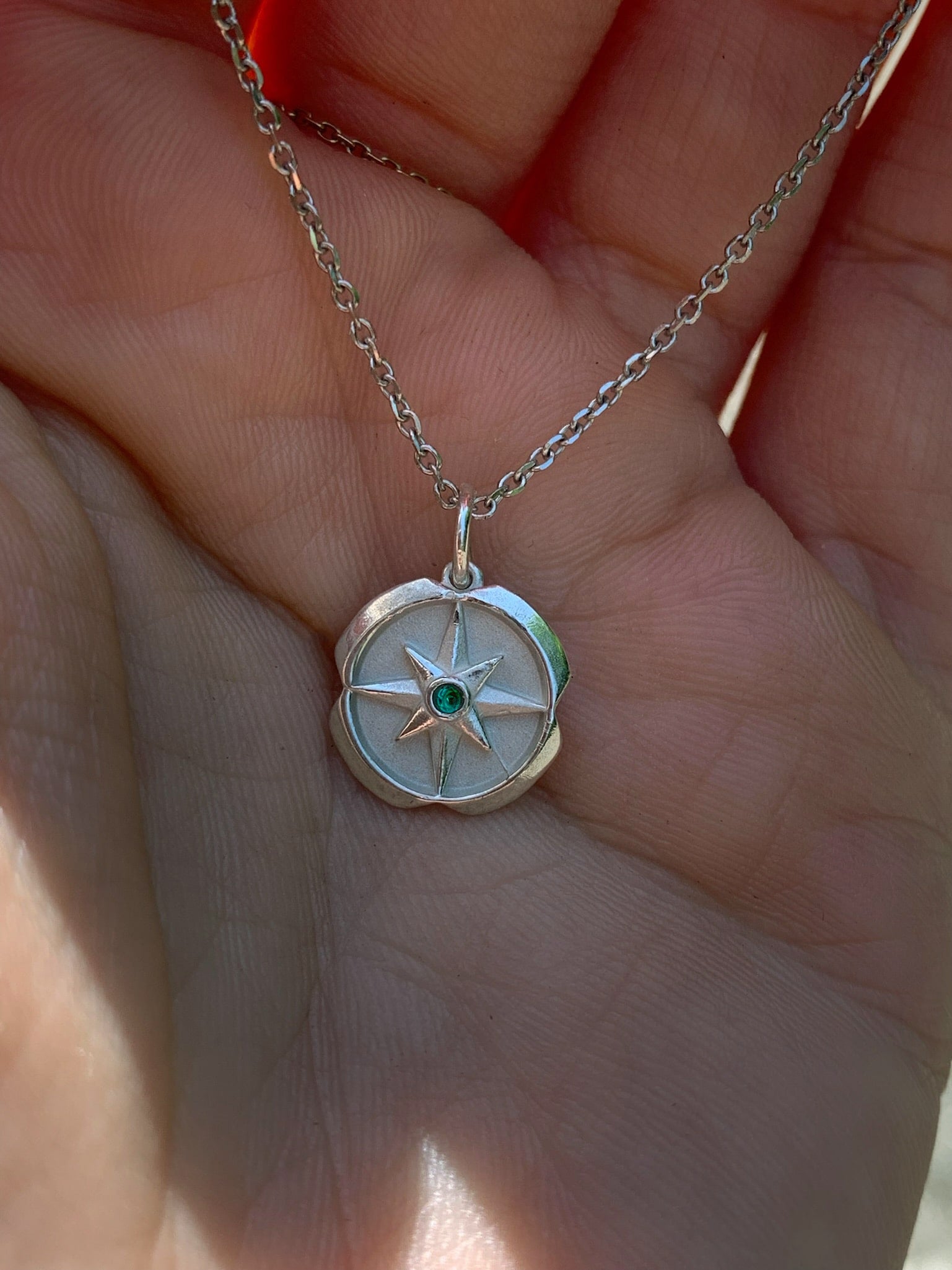 Mini Compass Birthstone Charm Necklace