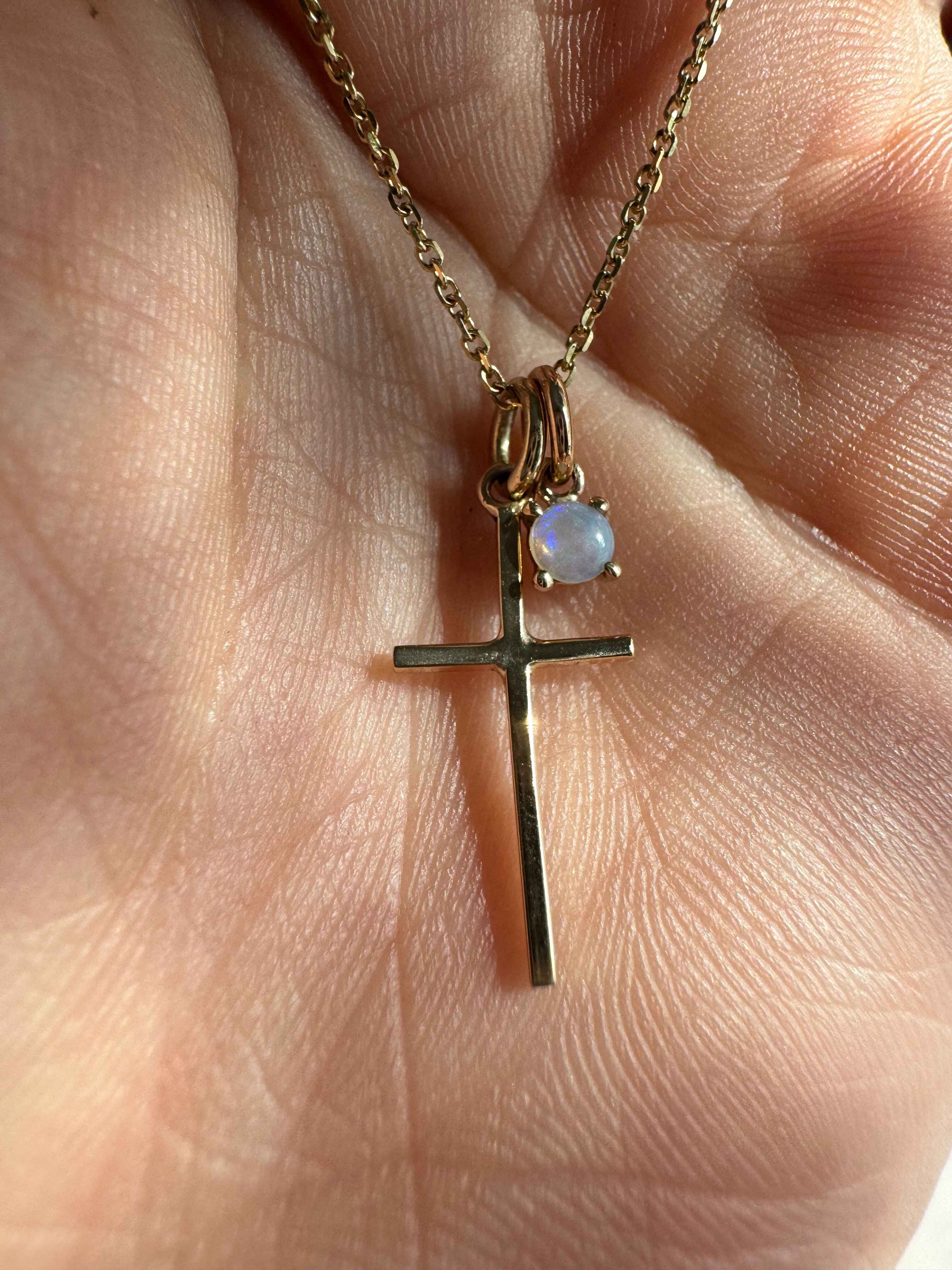 Cross and Opal Charm Necklace
