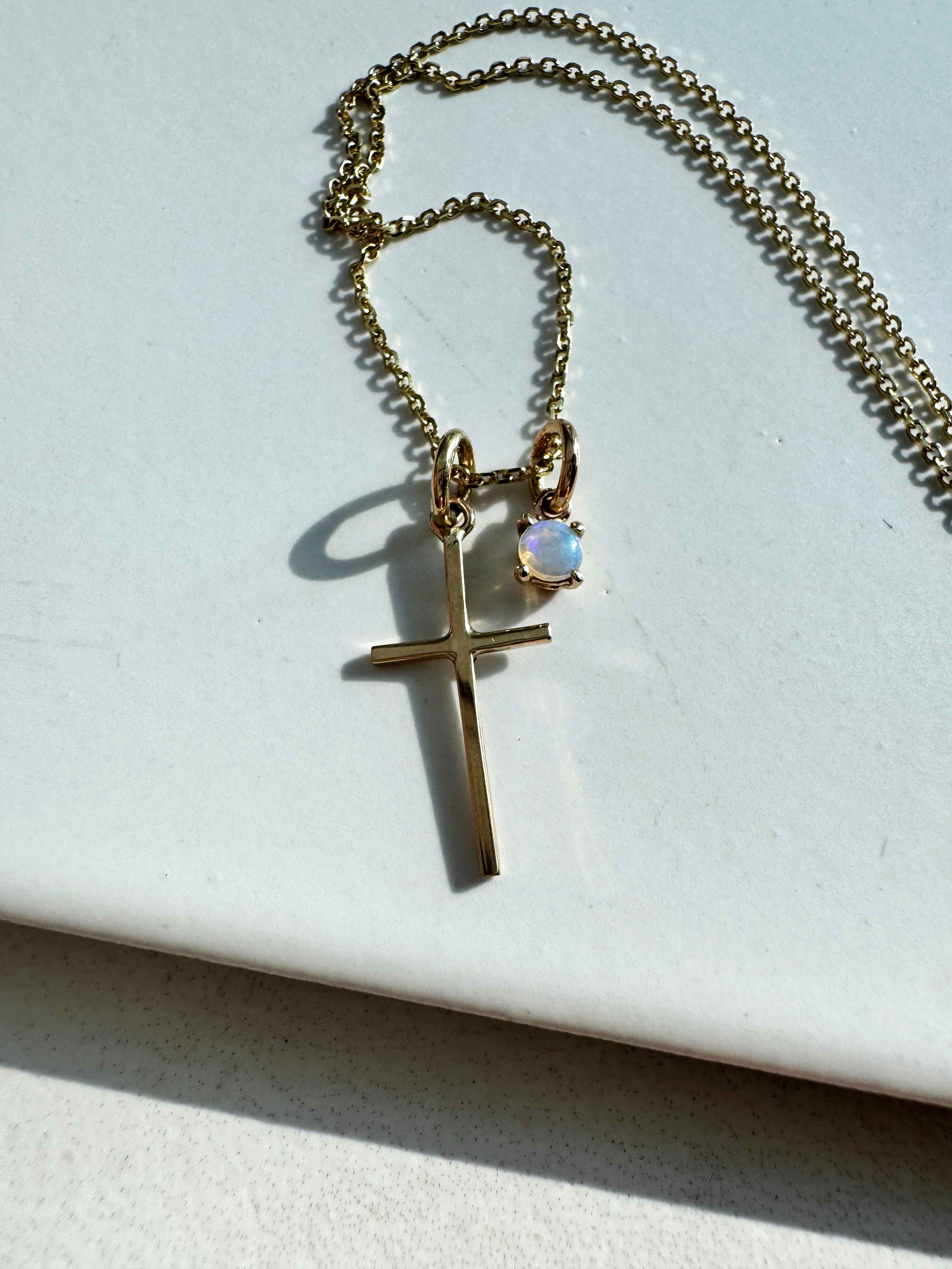 Cross and Opal Charm Necklace