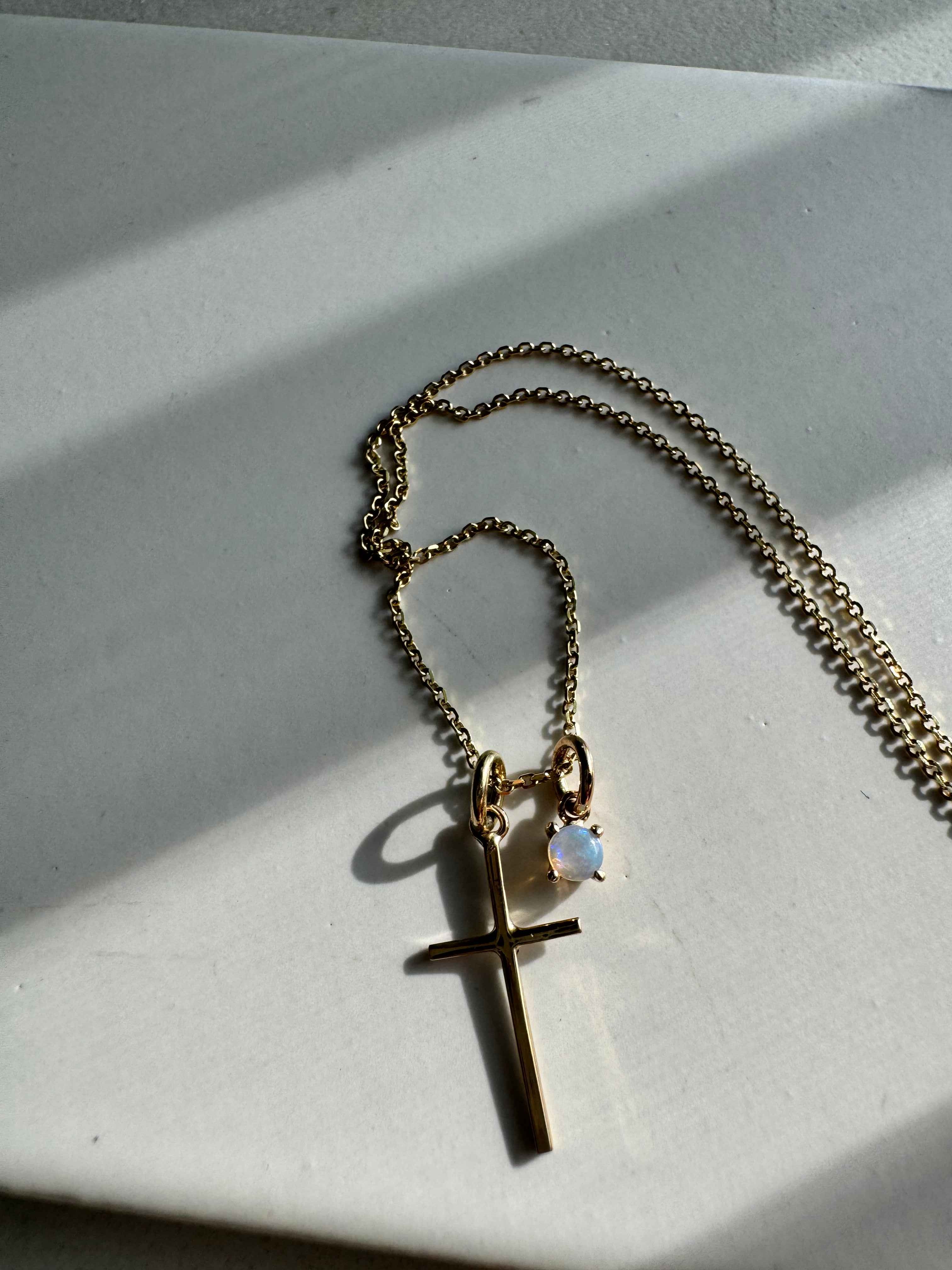 Cross and Opal Charm Necklace