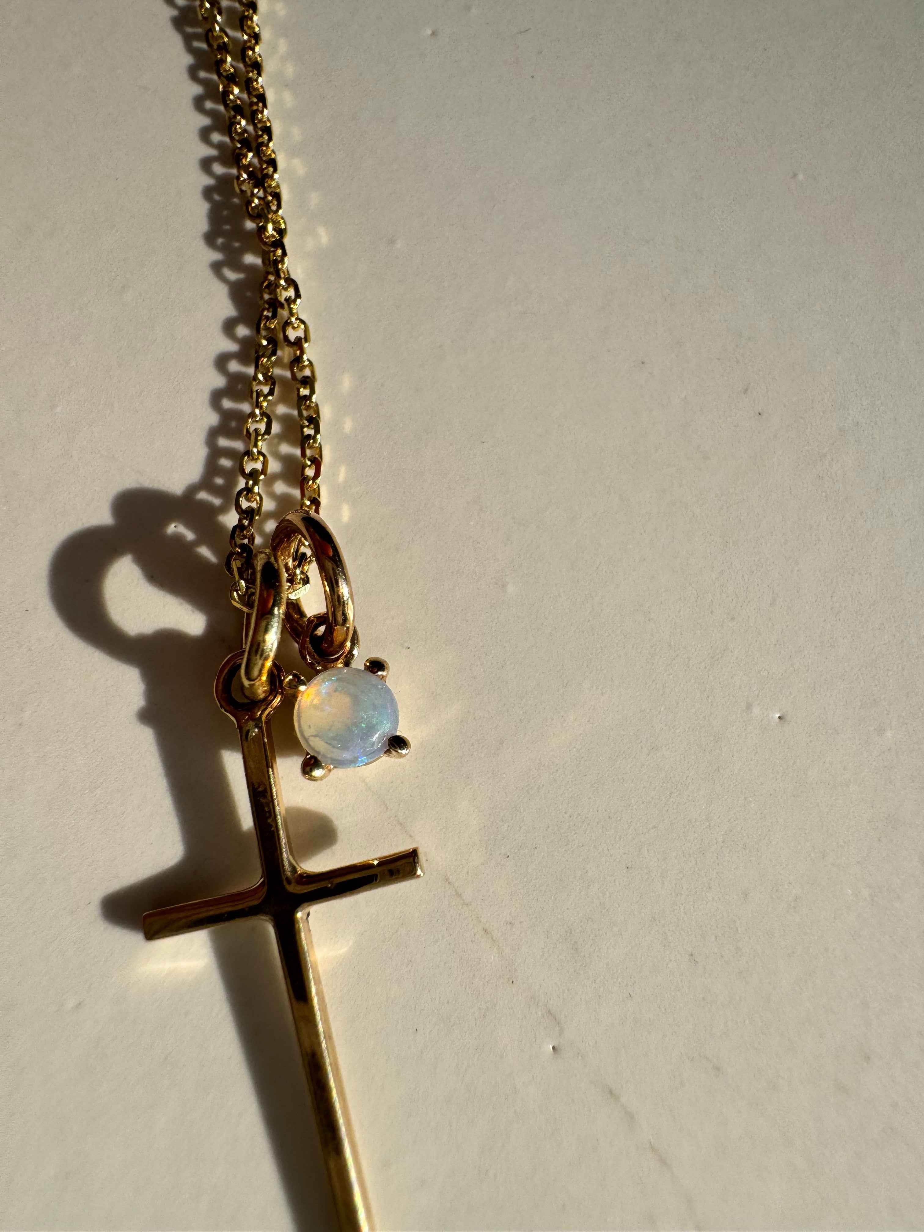 Cross and Opal Charm Necklace