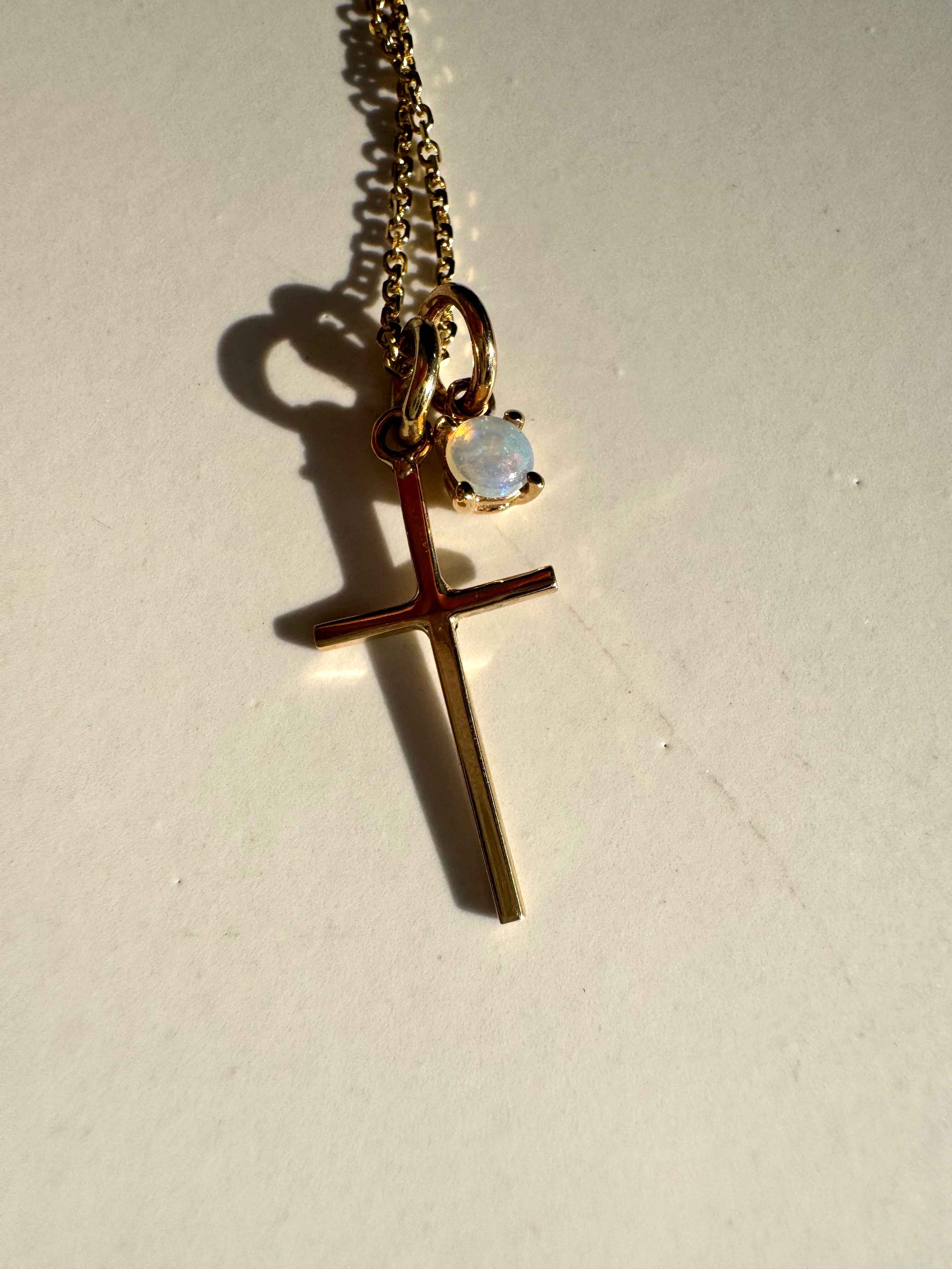 Cross and Opal Charm Necklace