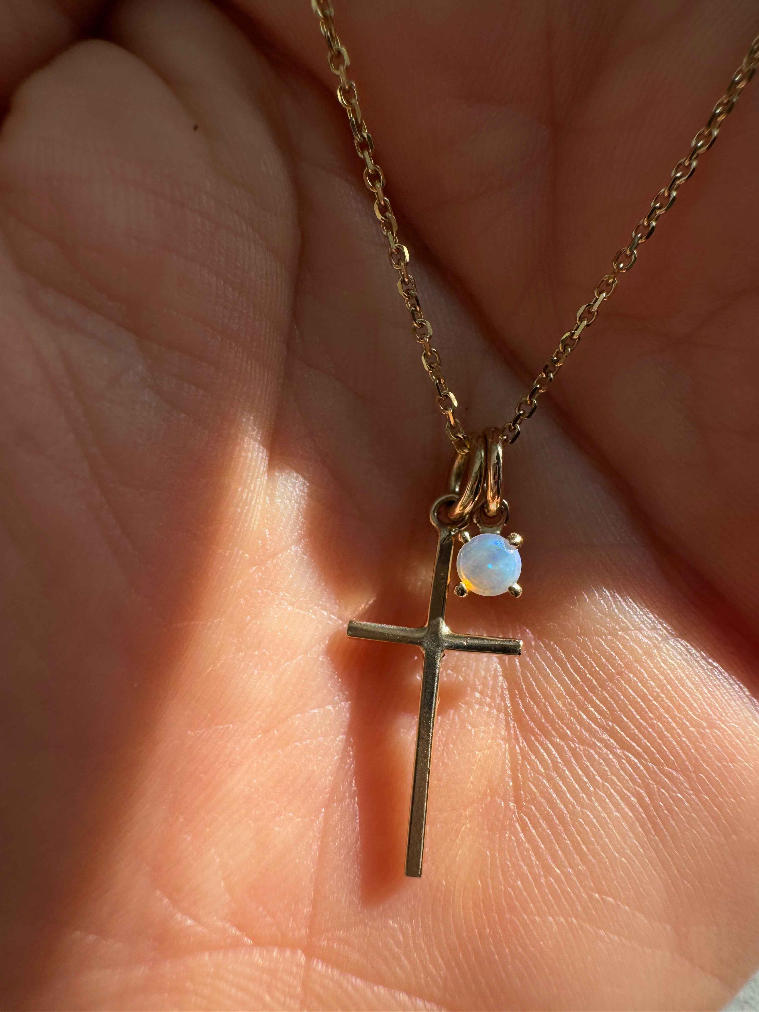 Cross and Opal Charm Necklace