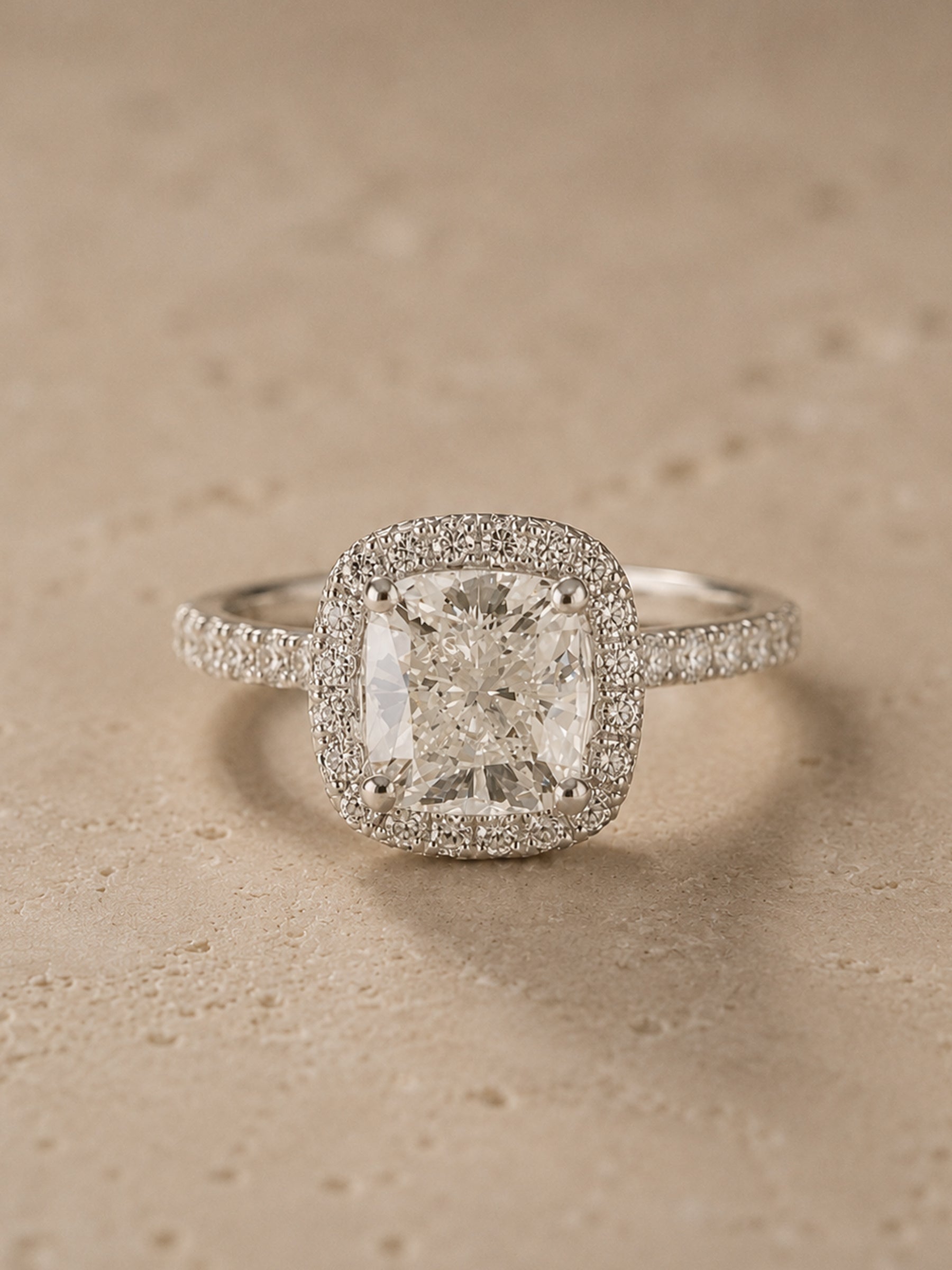 Cushion Cut Diamond Engagement Ring with Hidden Halo