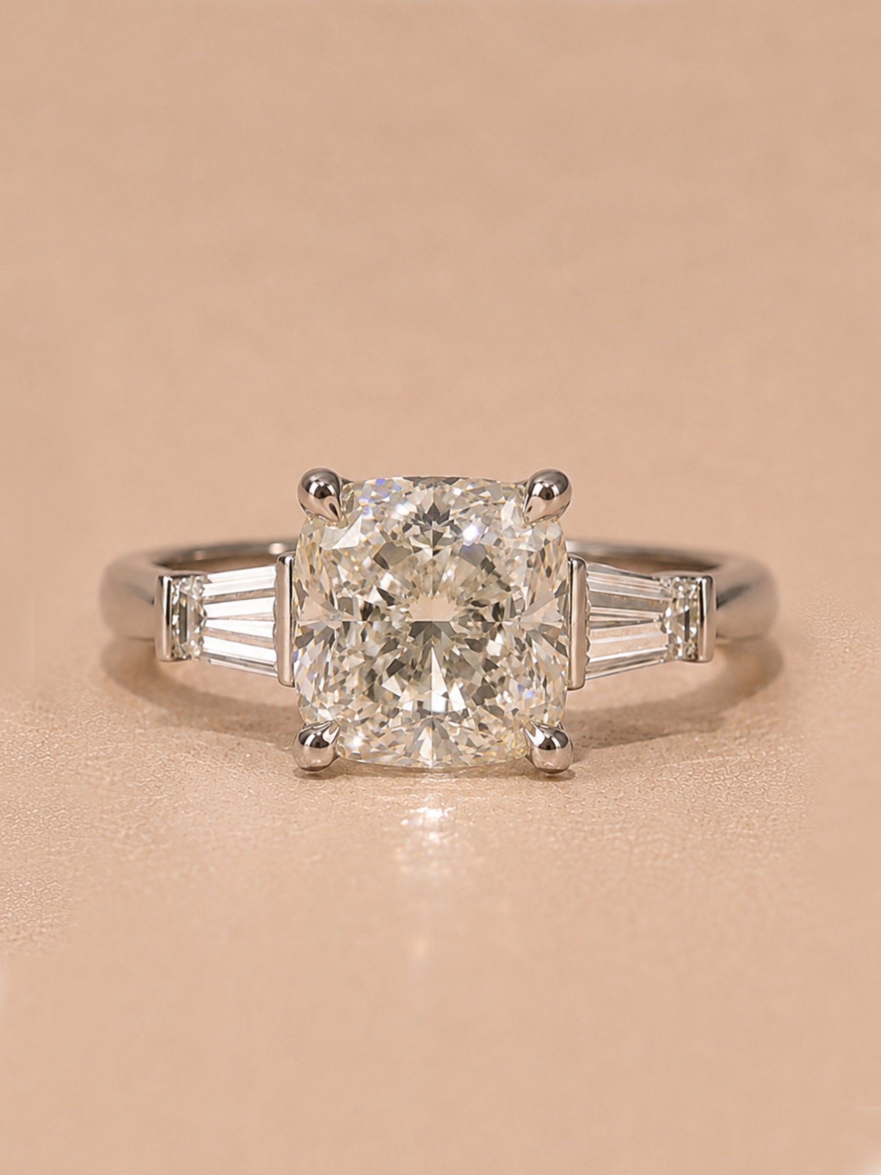 Cushion Cut & Baguette Moissanite Engagement Ring