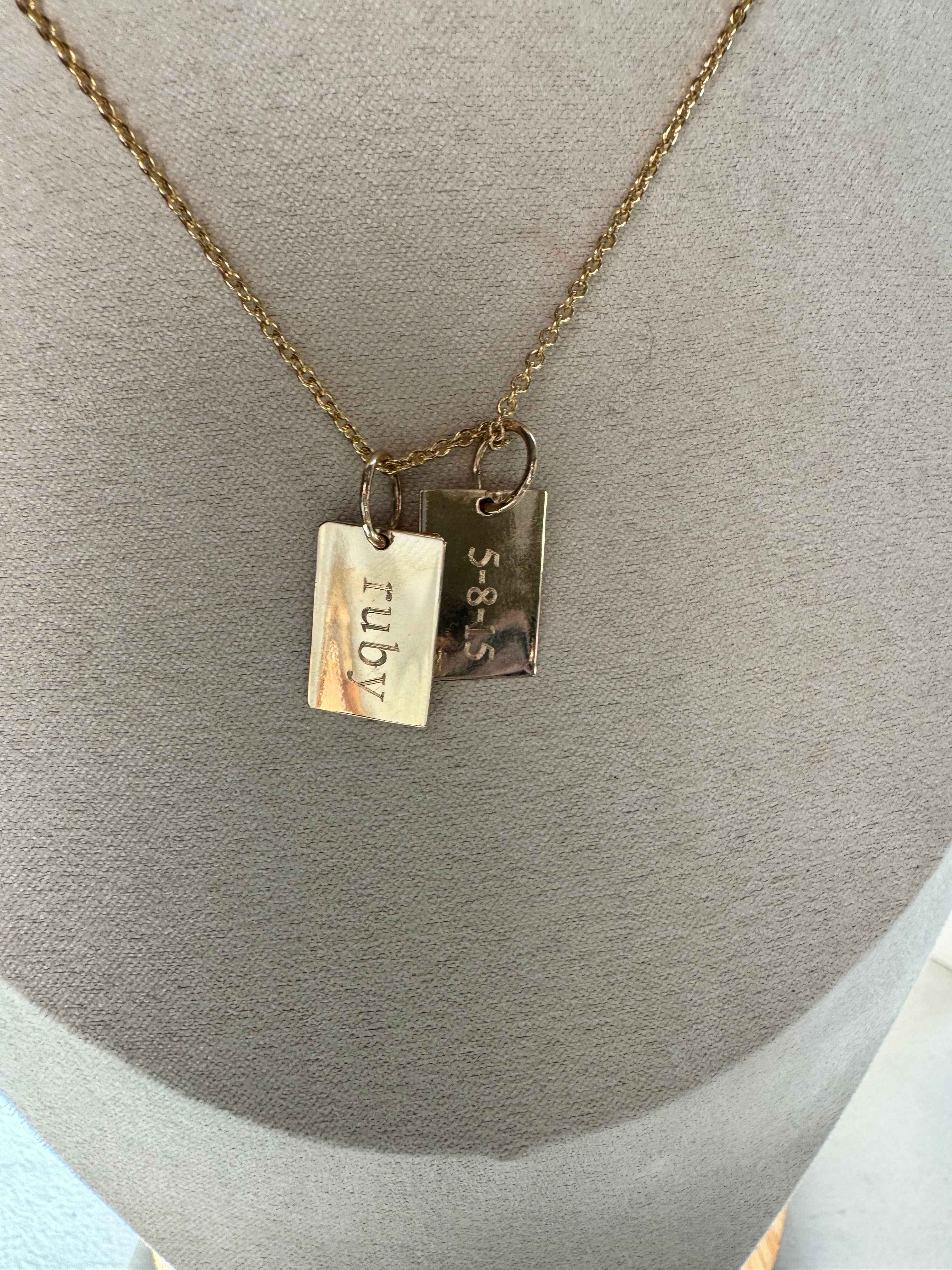 Engravable 14k Gold Tag Charm Necklace