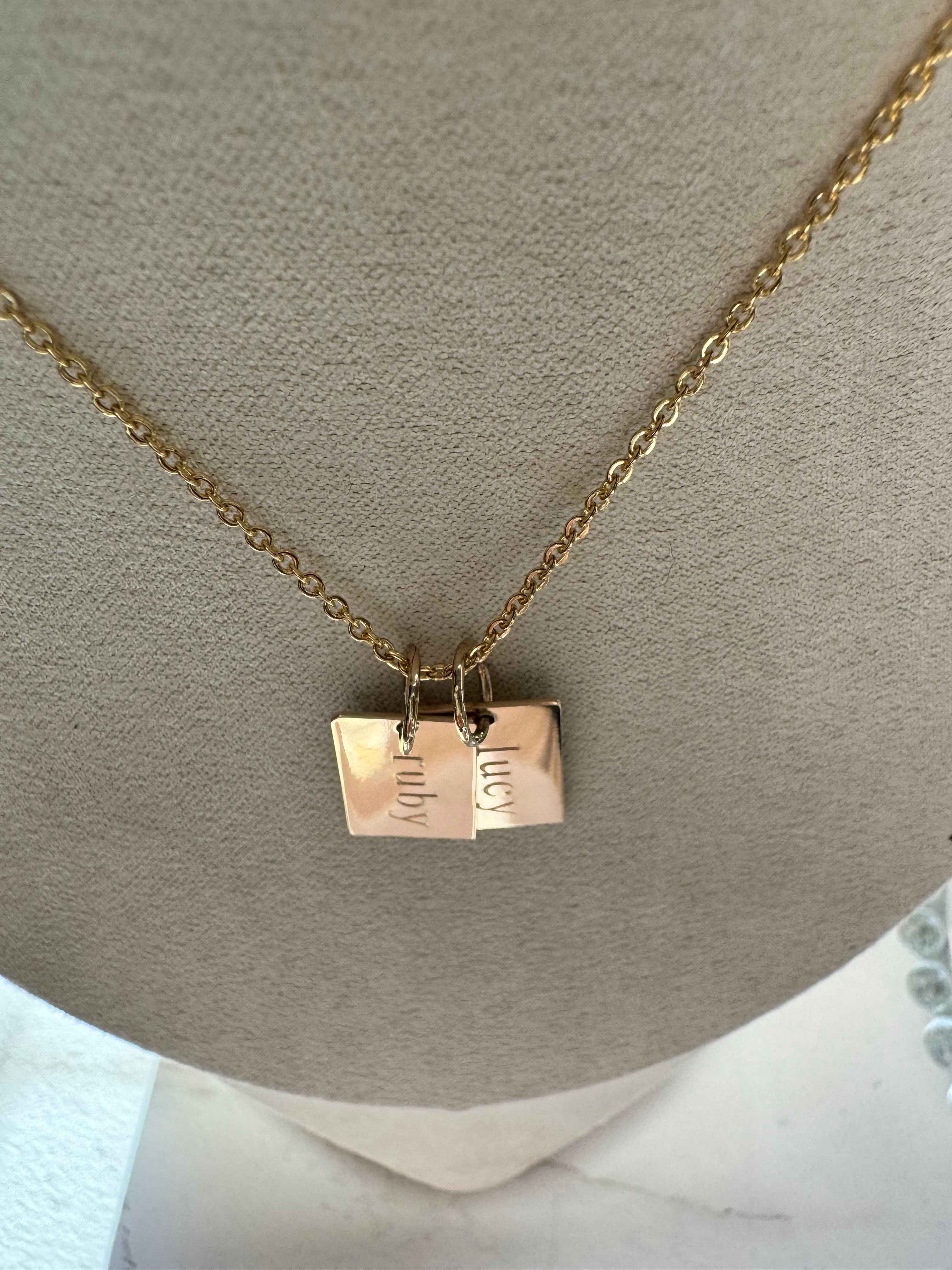 Engravable 14k Gold Tag Charm Necklace