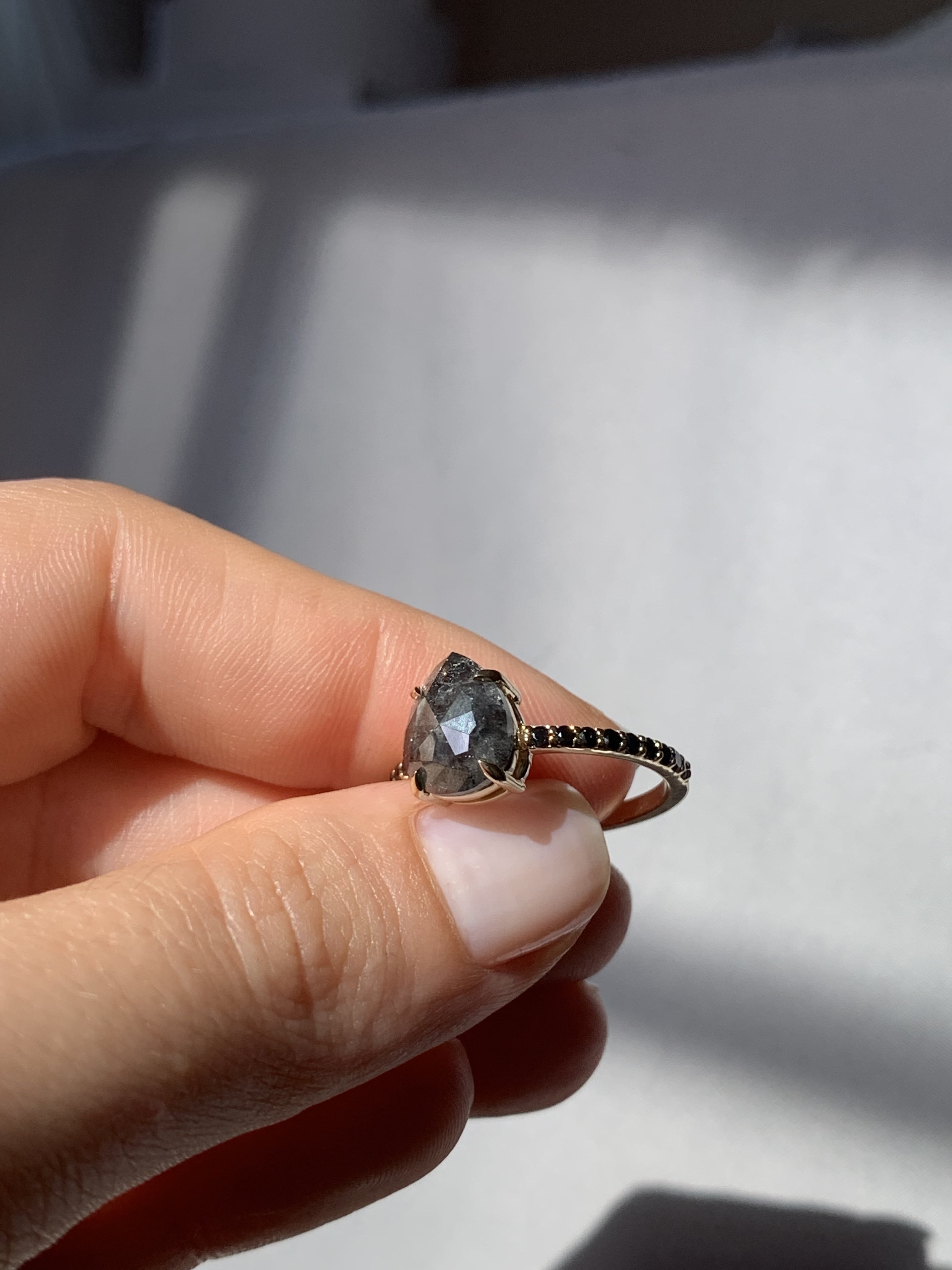 Pear Salt & Pepper with Black Diamonds Custom Engagement Ring