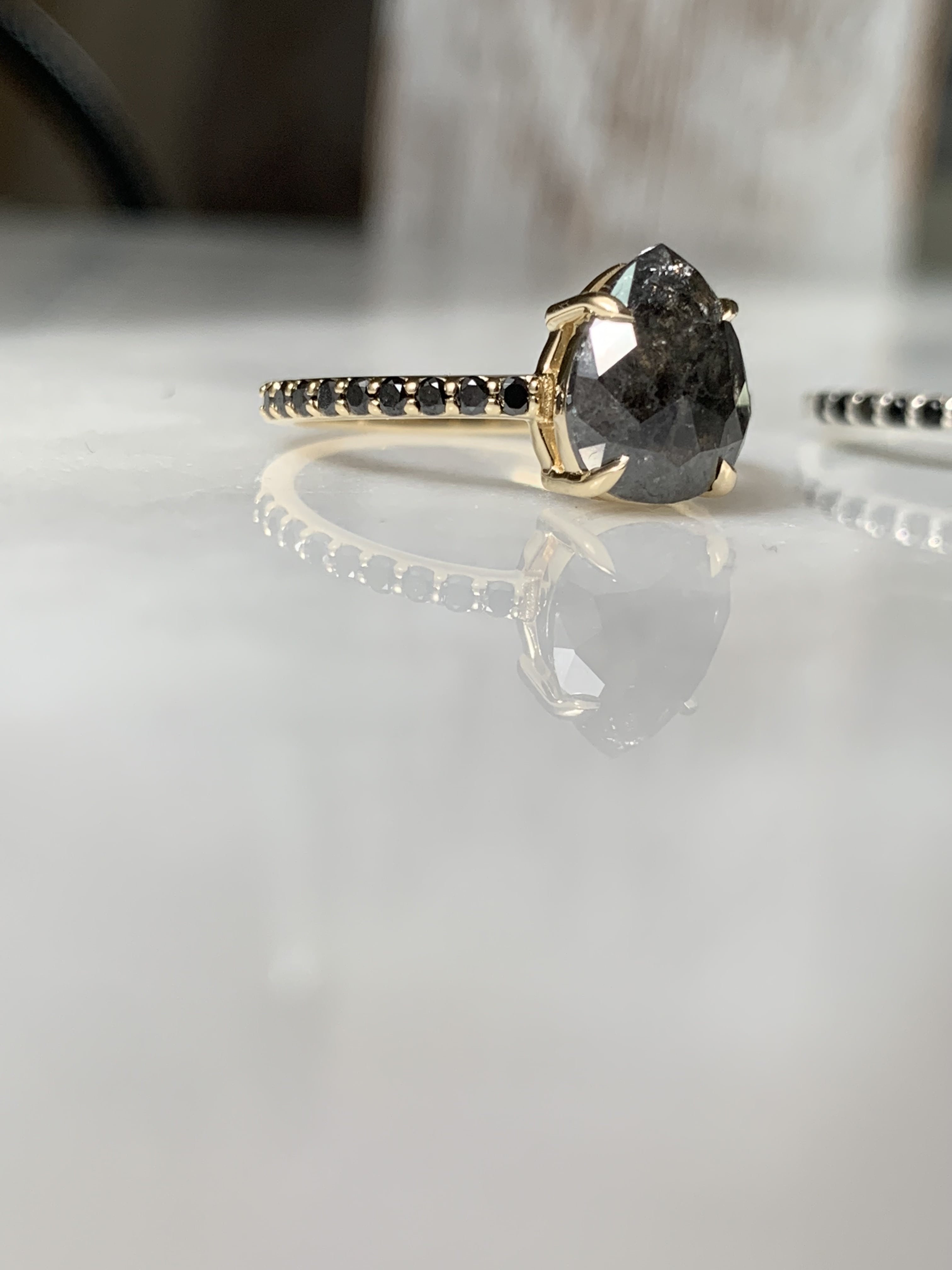 Pear Salt & Pepper with Black Diamonds Custom Engagement Ring