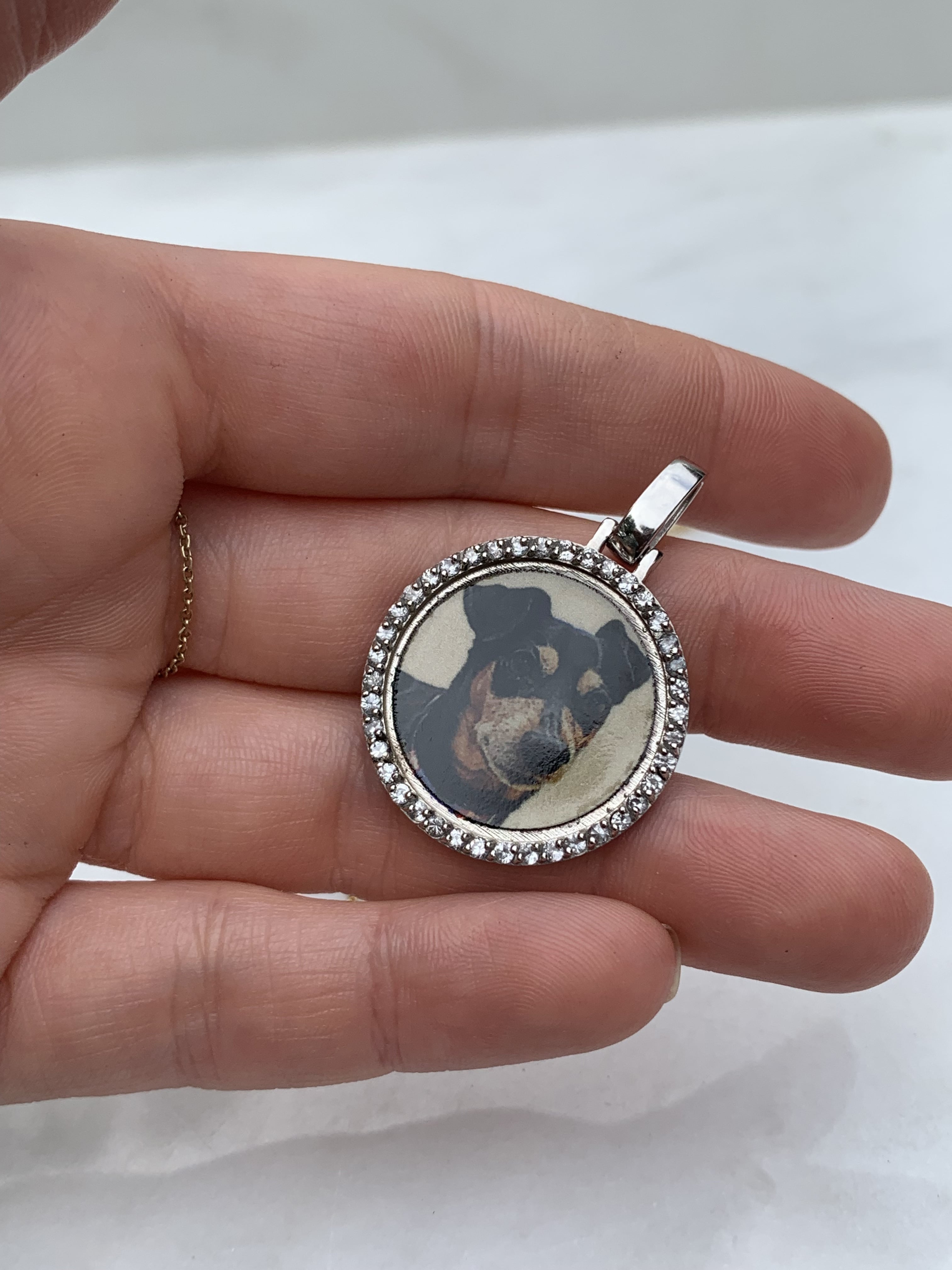 Small Diamond & Gold Photo Pendant Medallion