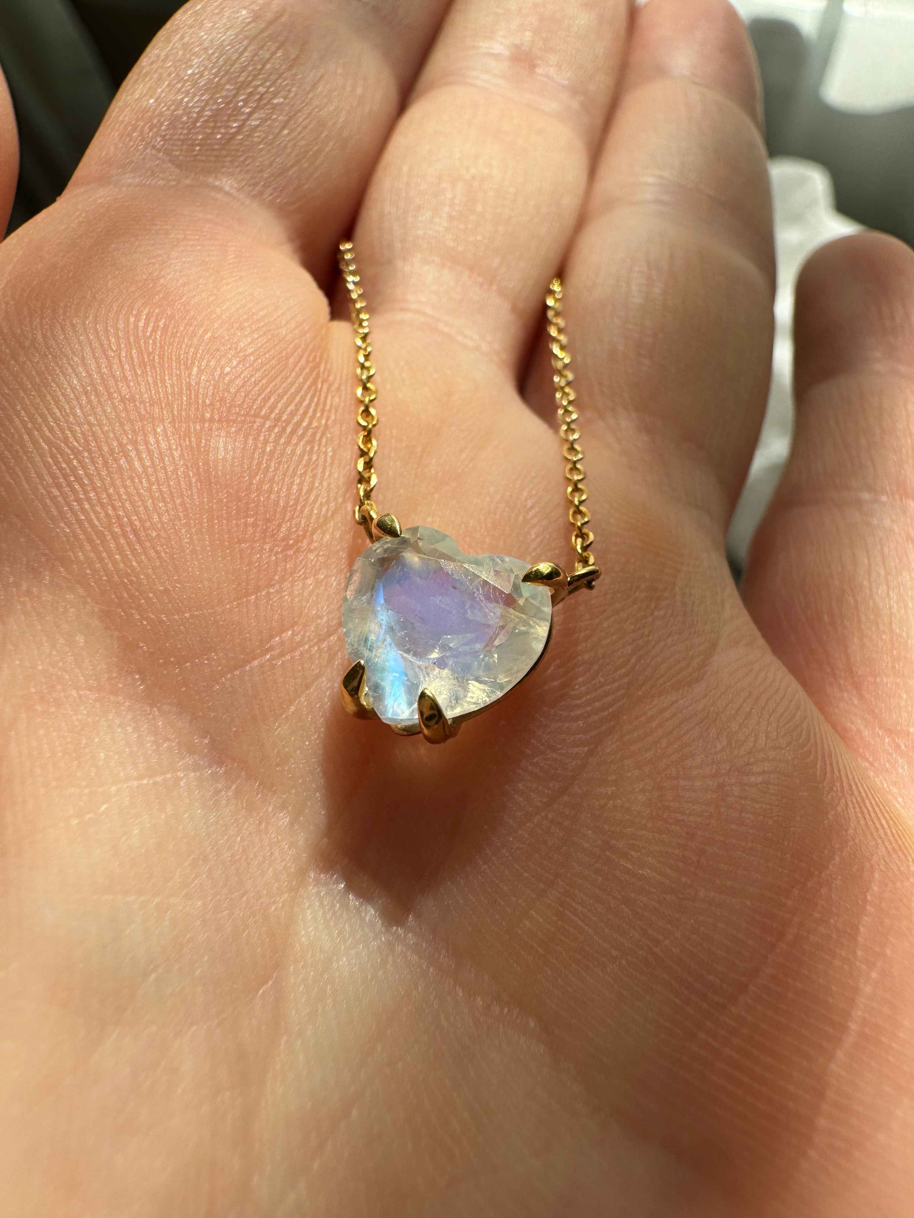 Dainty Solitaire Faceted Heart Moonstone Necklace