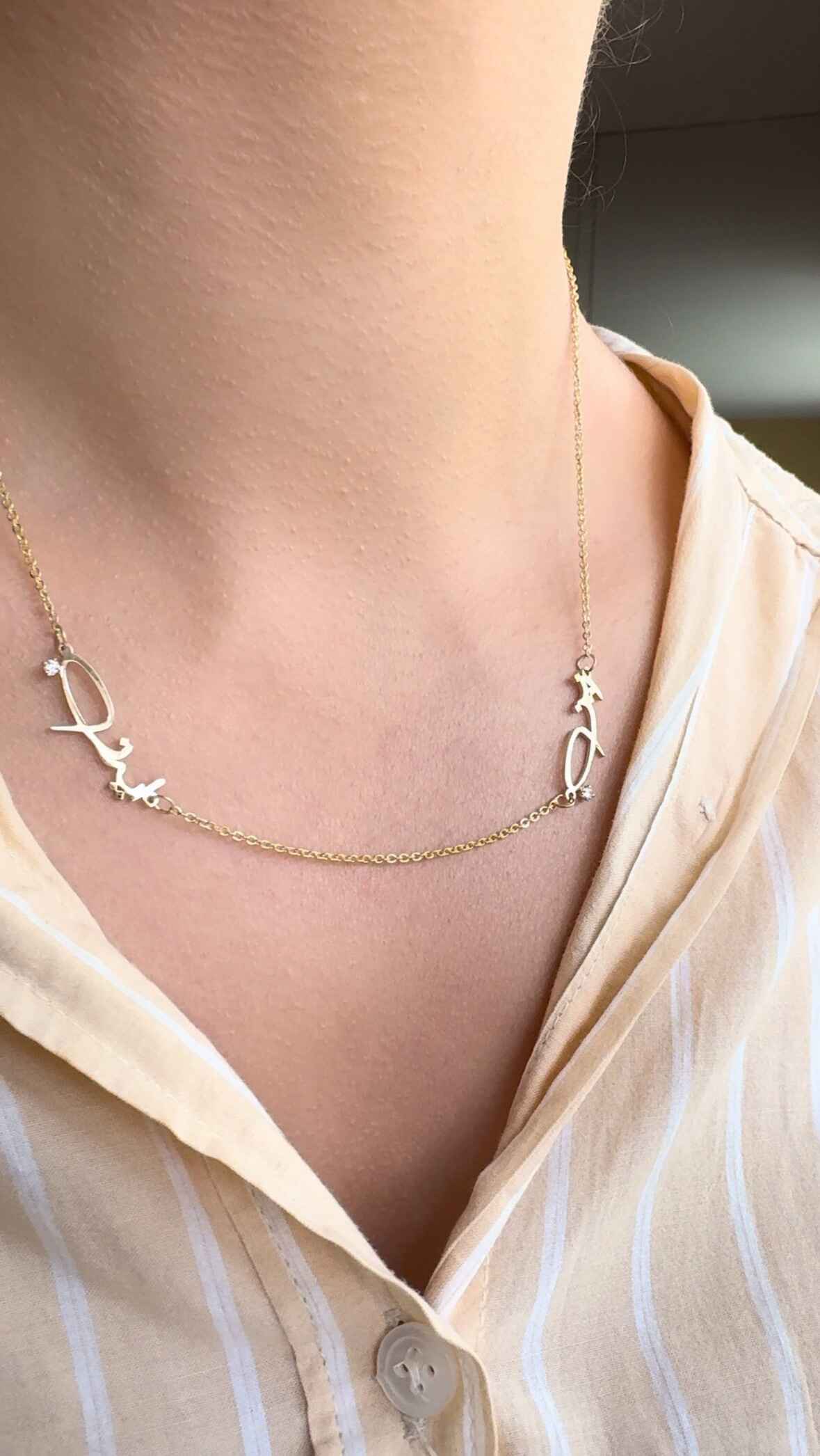 Two Name Calligraphy Persian/Arabic Diamond Necklace