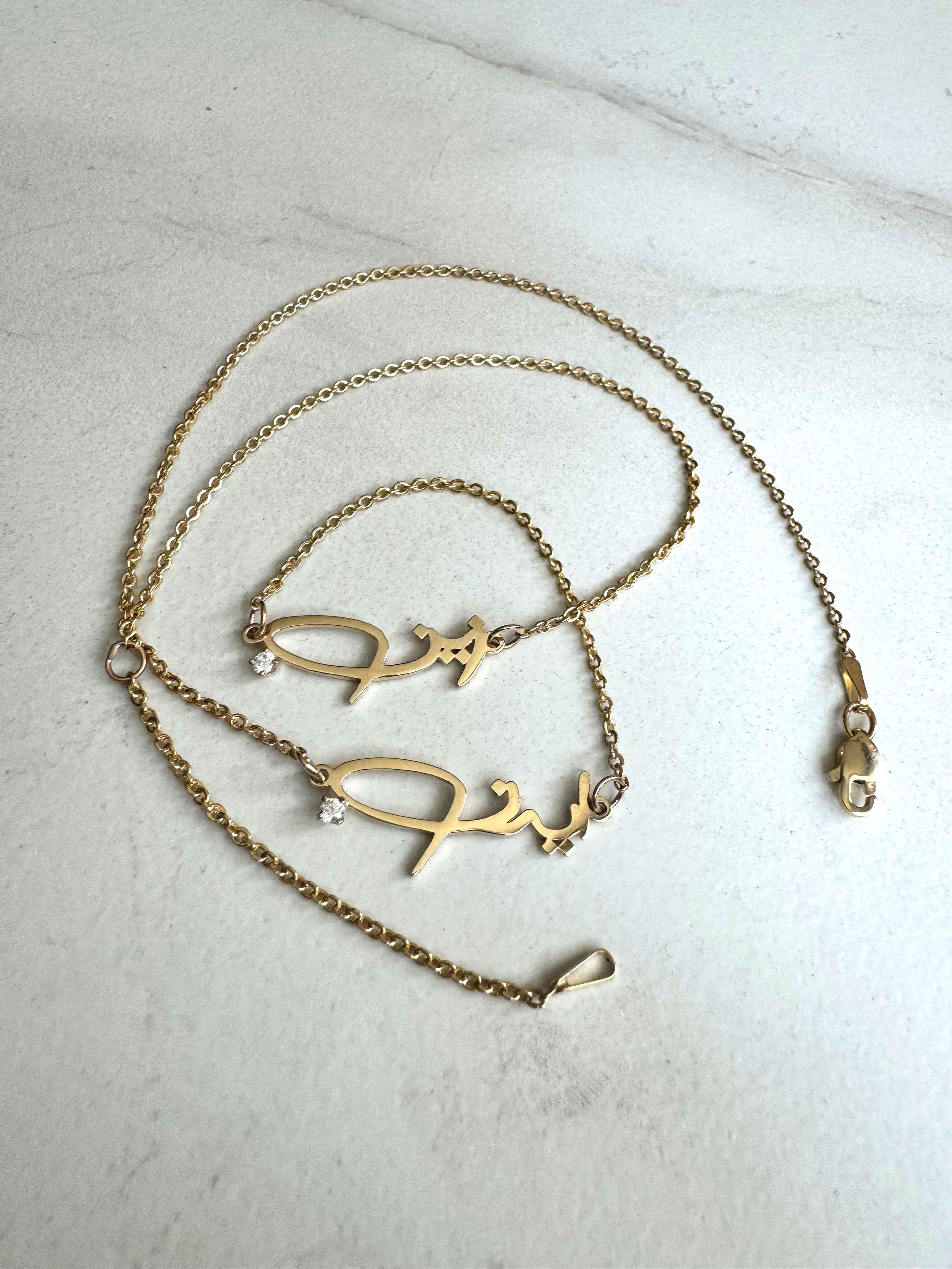 Two Name Calligraphy Persian/Arabic Diamond Necklace