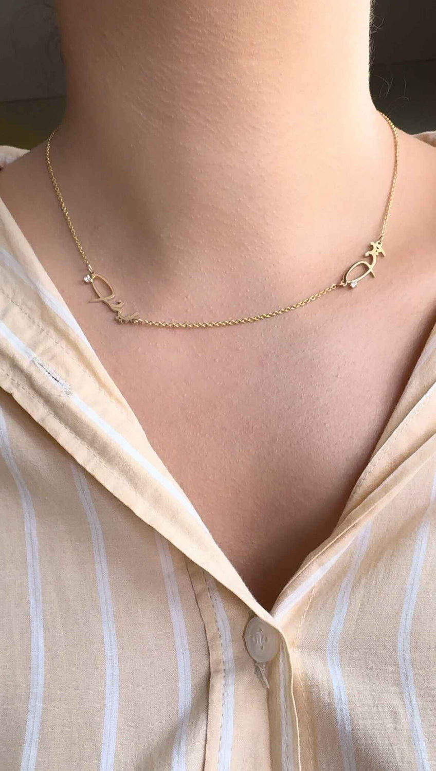 Two Name Calligraphy Persian/Arabic Diamond Necklace