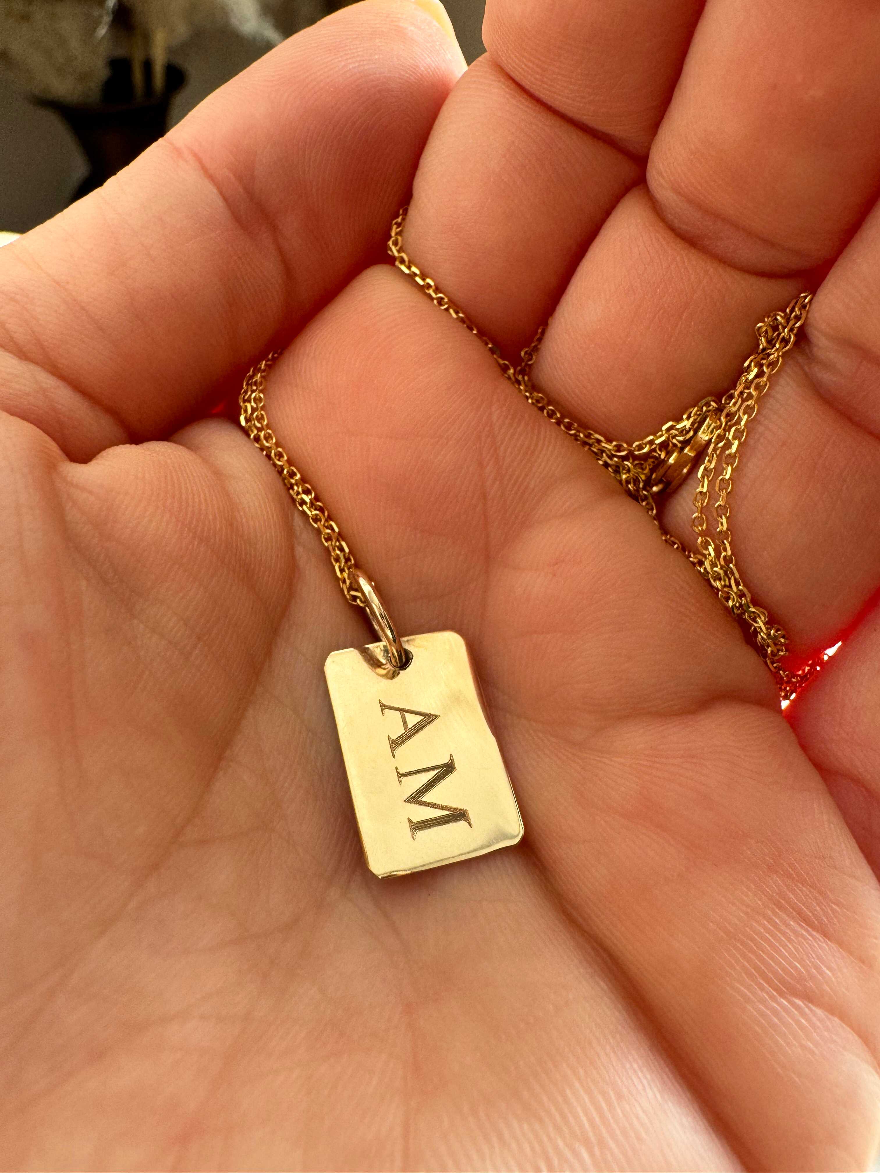 Engravable 14k Gold Tag Charm Necklace