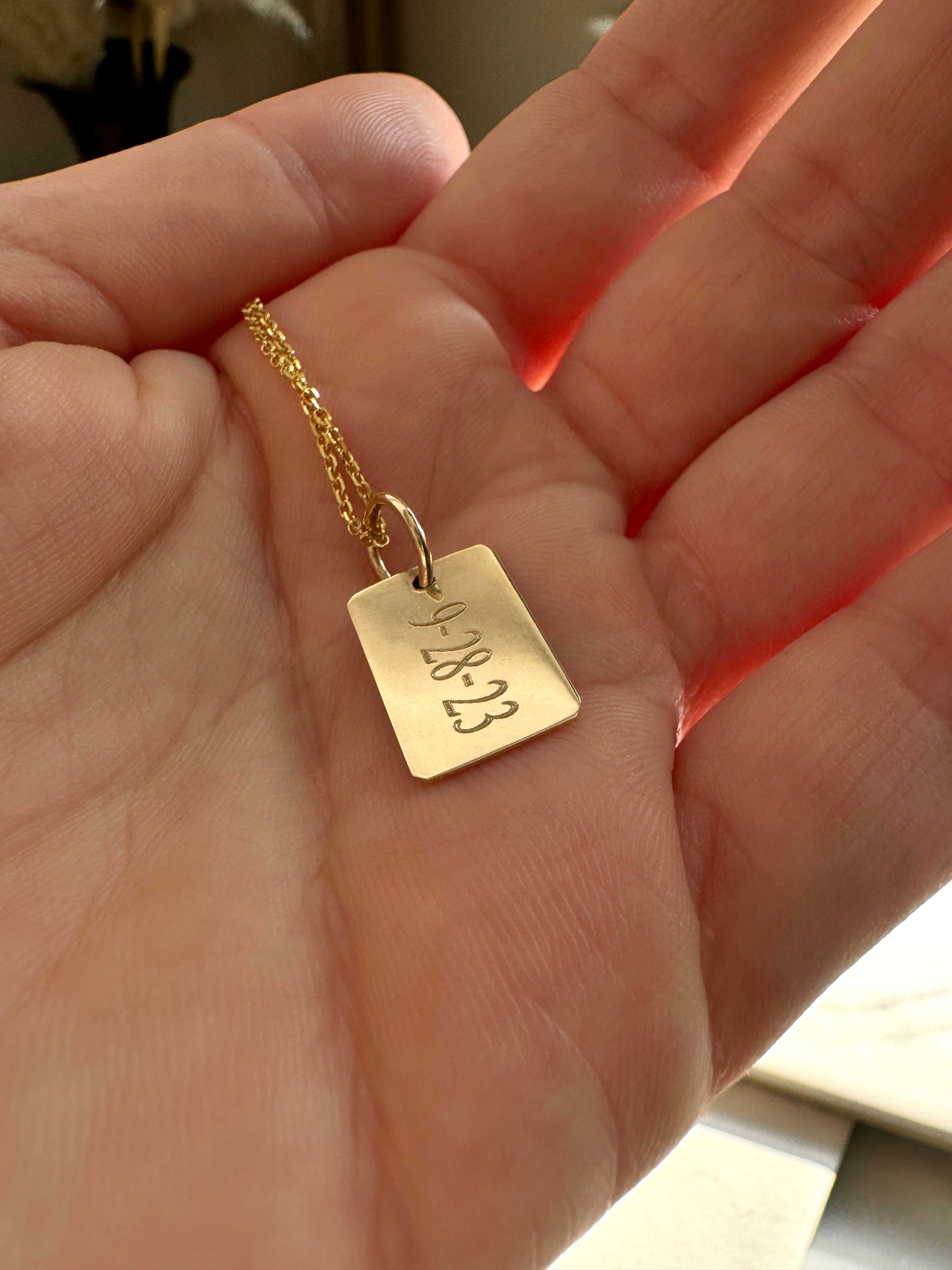 Engravable 14k Gold Tag Charm Necklace