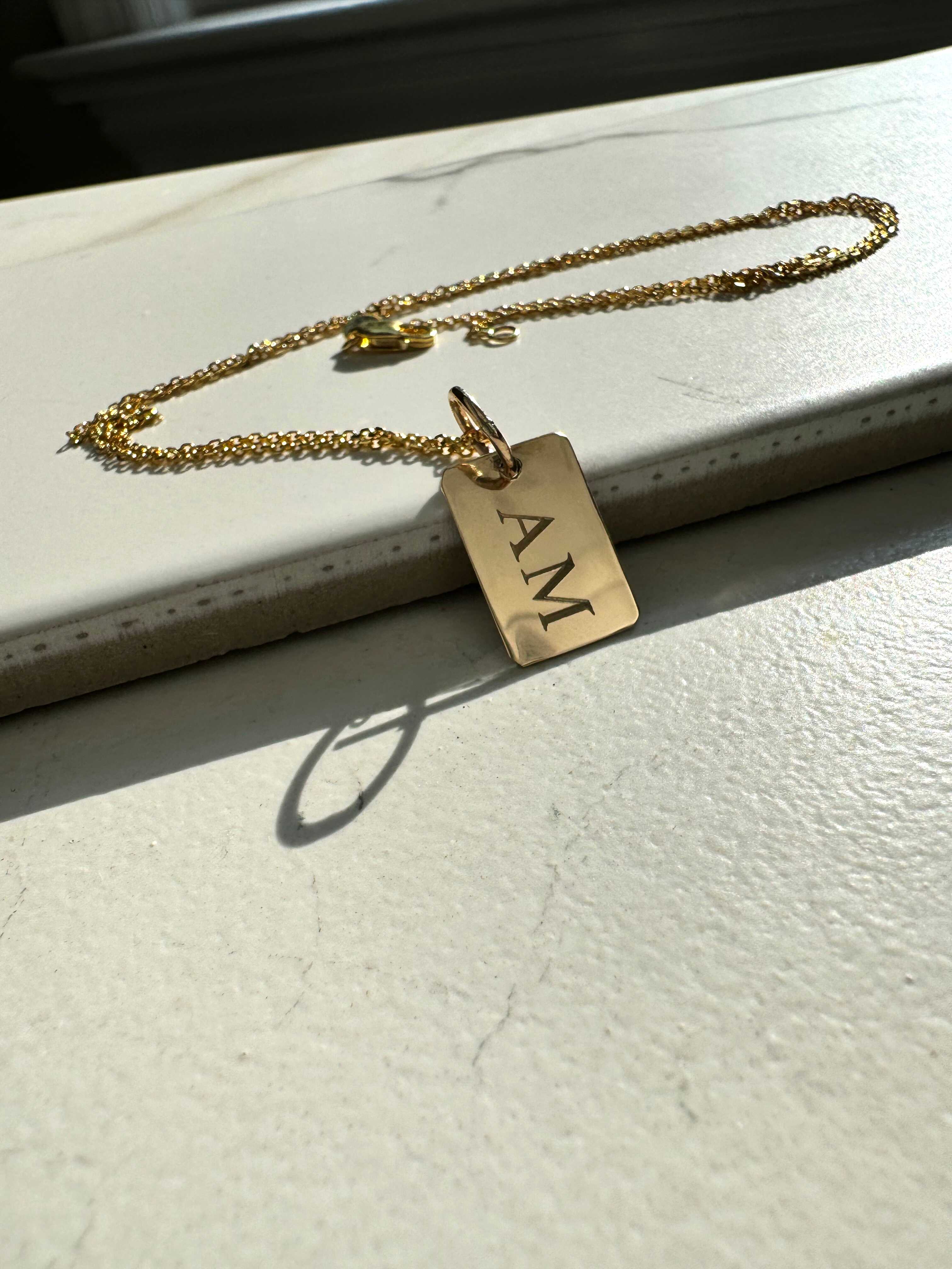Engravable 14k Gold Tag Charm Necklace – Kimiya