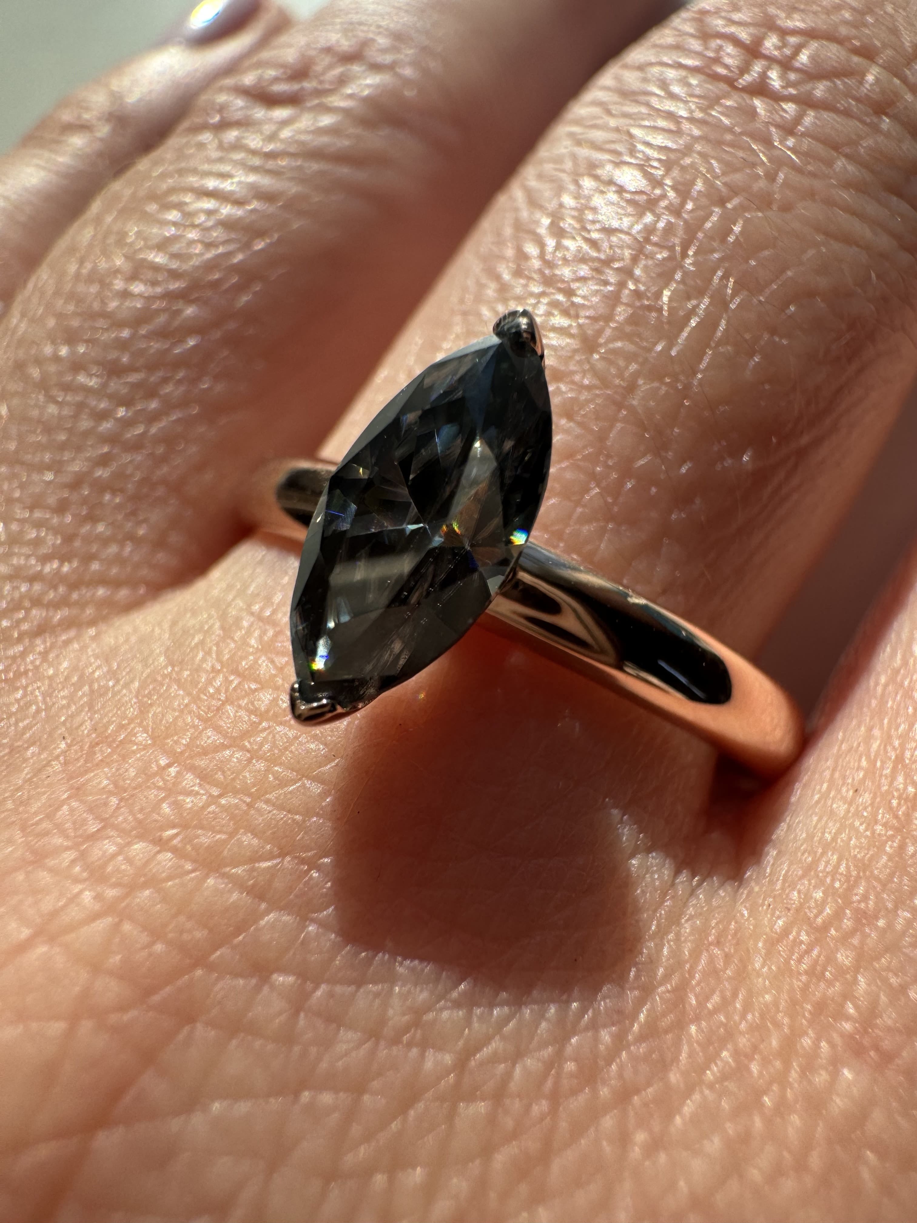 Grey/Black Salt & Pepper Moissanite Marquise Engagement Ring