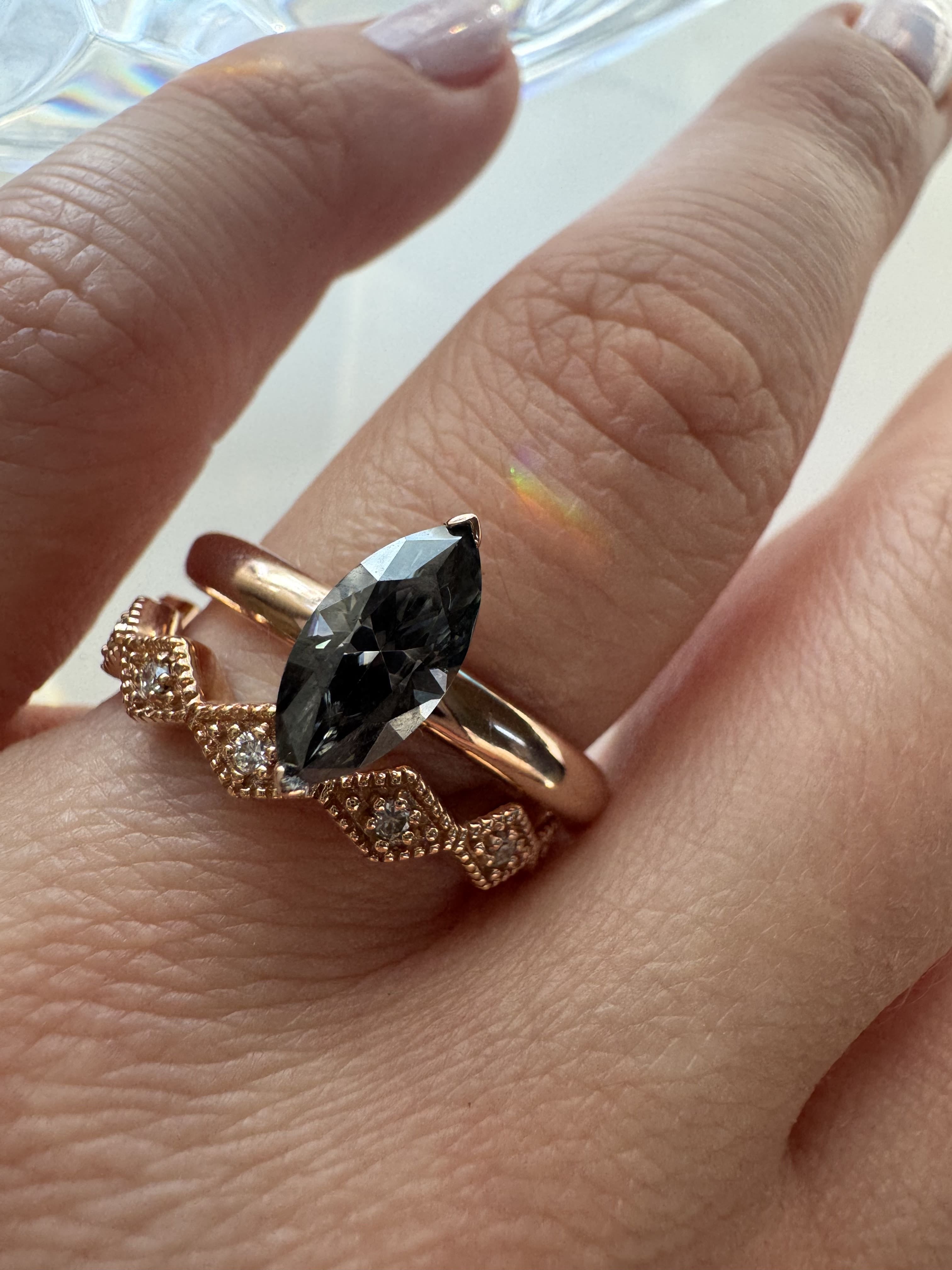 Grey/Black Salt & Pepper Moissanite Marquise Engagement Ring