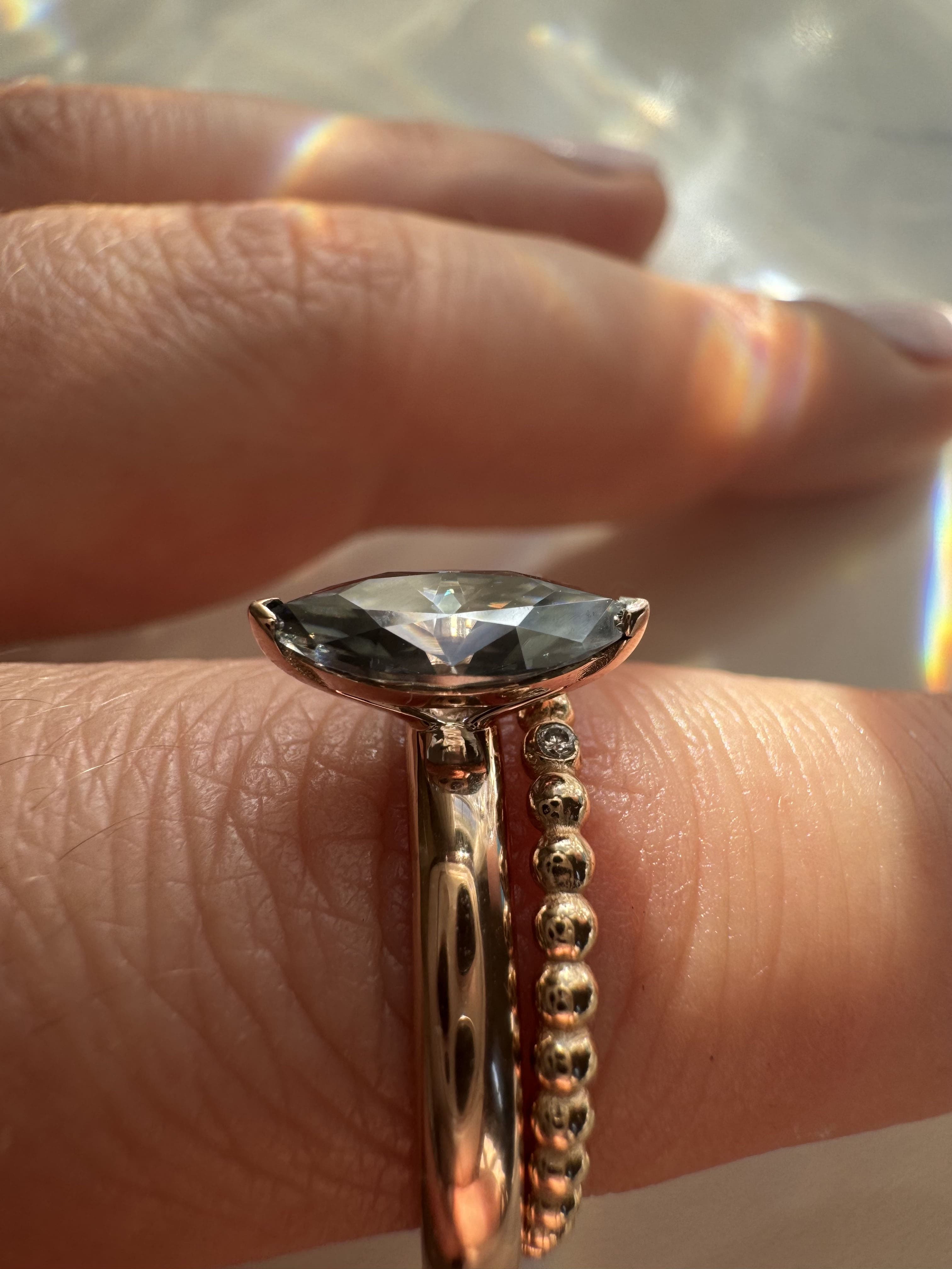 Grey/Black Salt & Pepper Moissanite Marquise Engagement Ring
