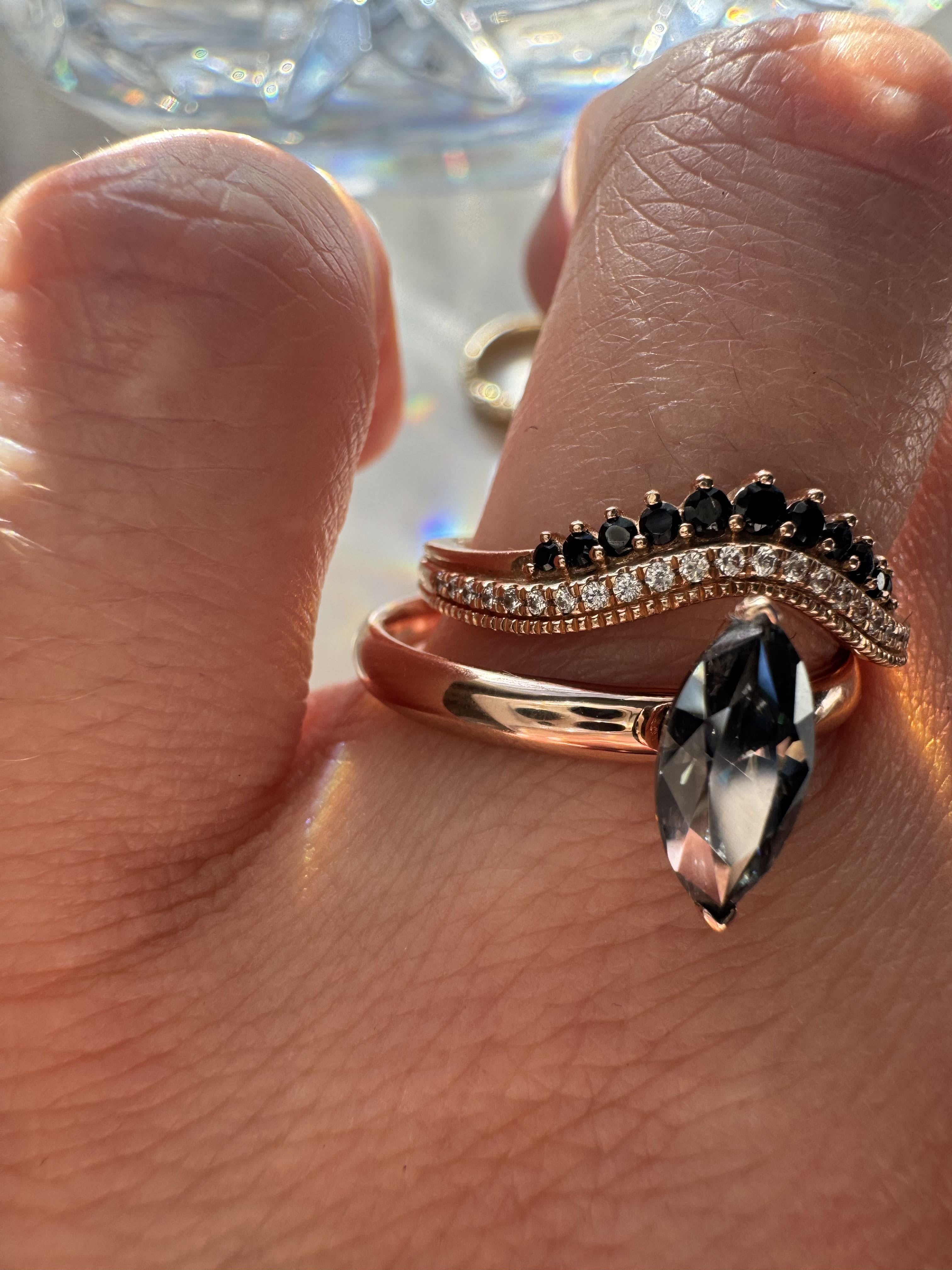 Grey/Black Salt & Pepper Moissanite Marquise Engagement Ring