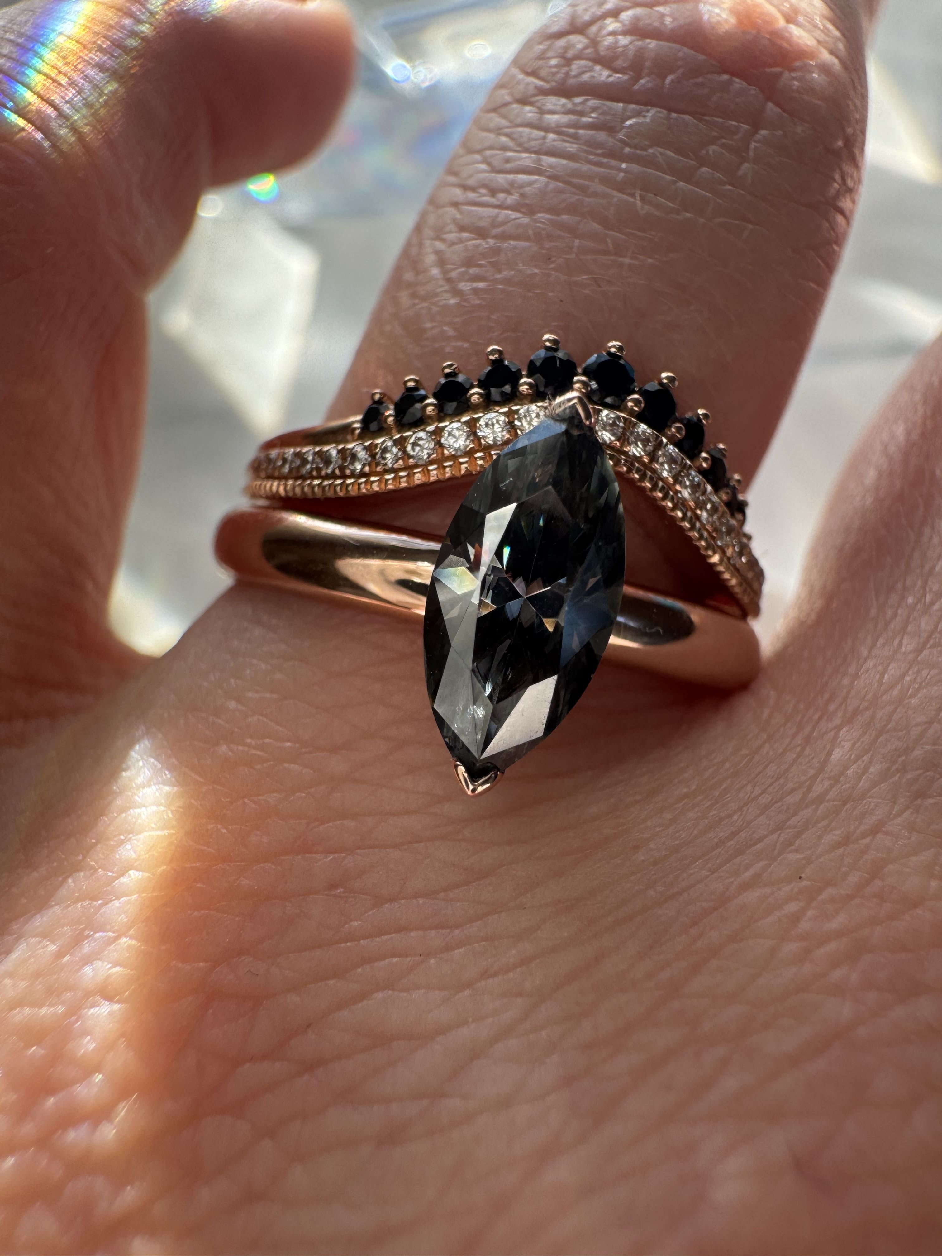 Grey/Black Salt & Pepper Moissanite Marquise Engagement Ring