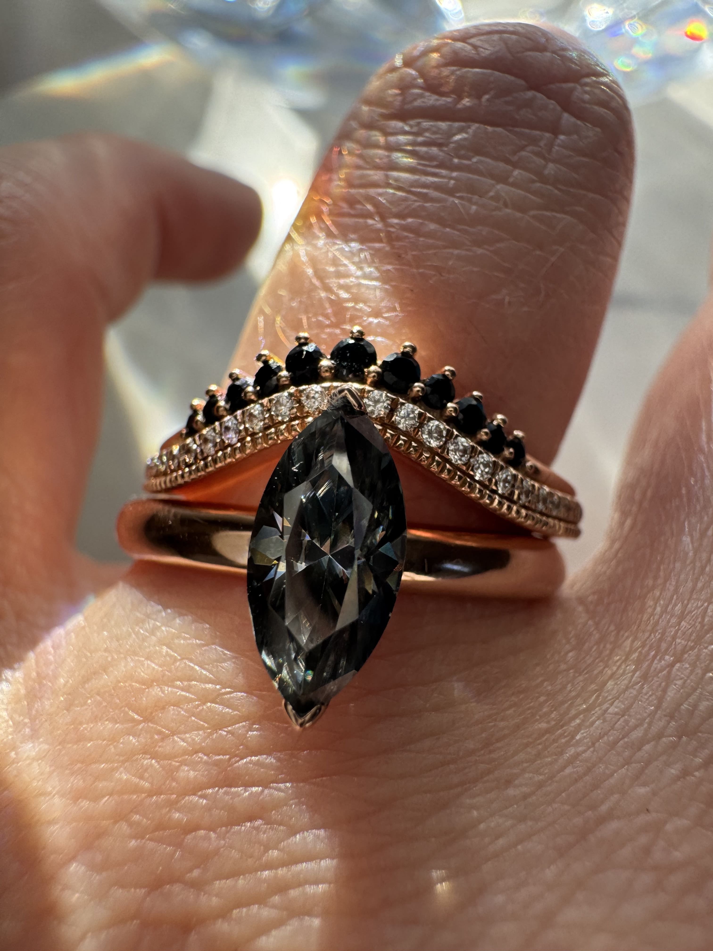 Grey/Black Salt & Pepper Moissanite Marquise Engagement Ring