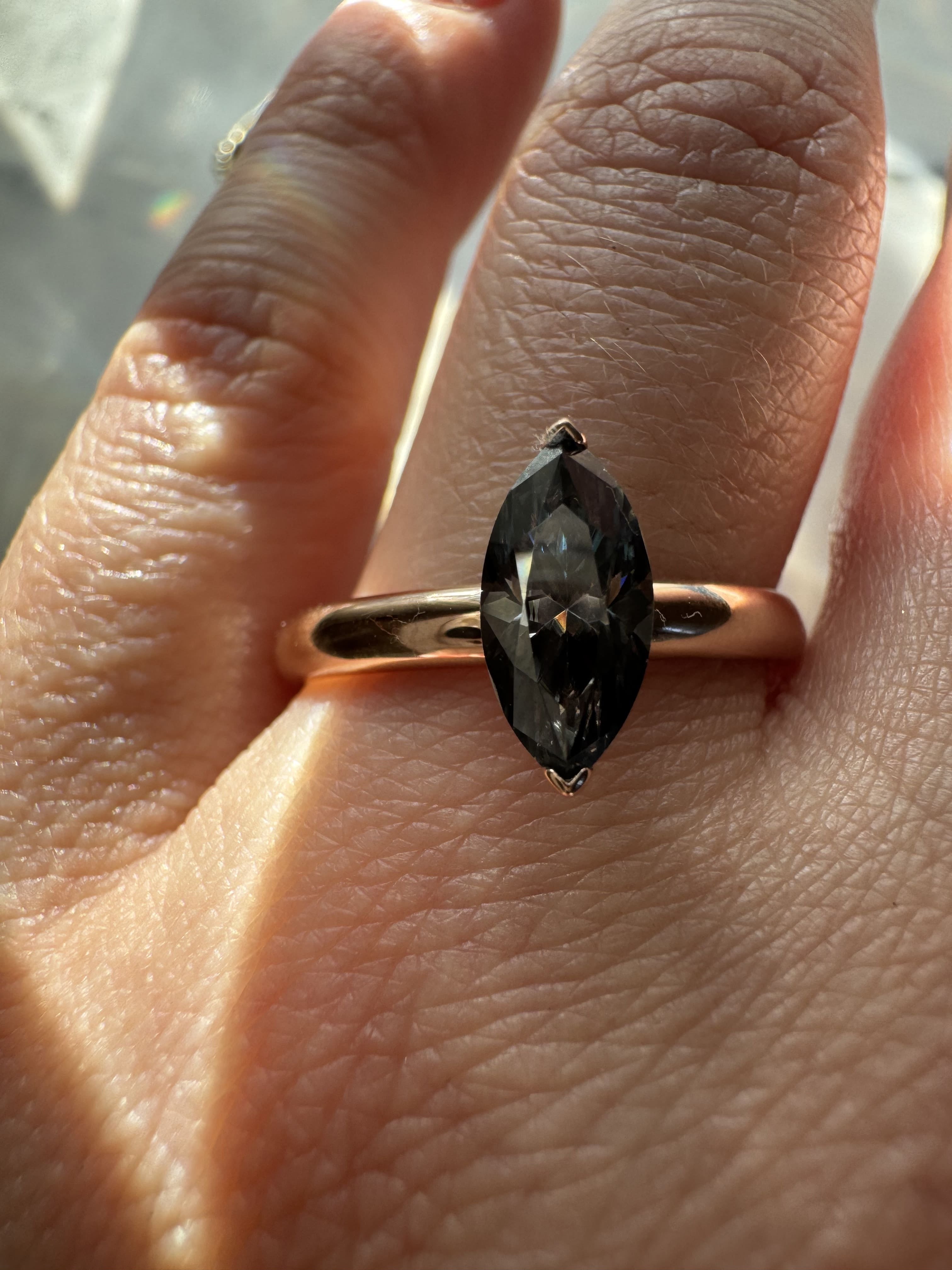 Grey/Black Salt & Pepper Moissanite Marquise Engagement Ring