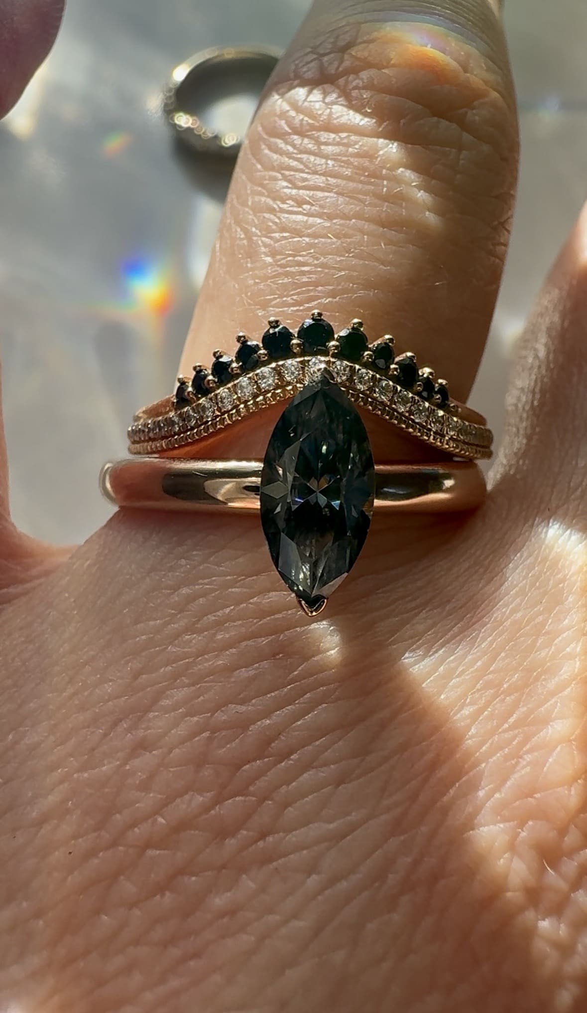 Grey/Black Salt & Pepper Moissanite Marquise Engagement Ring