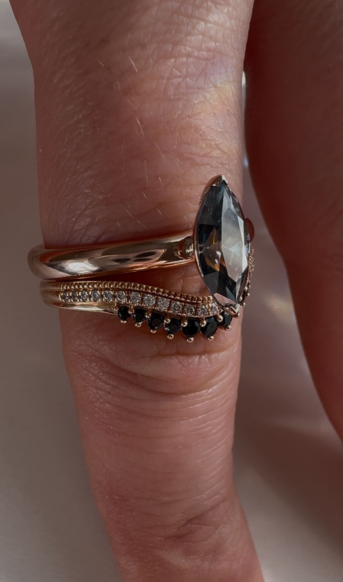 Grey/Black Salt & Pepper Moissanite Marquise Engagement Ring