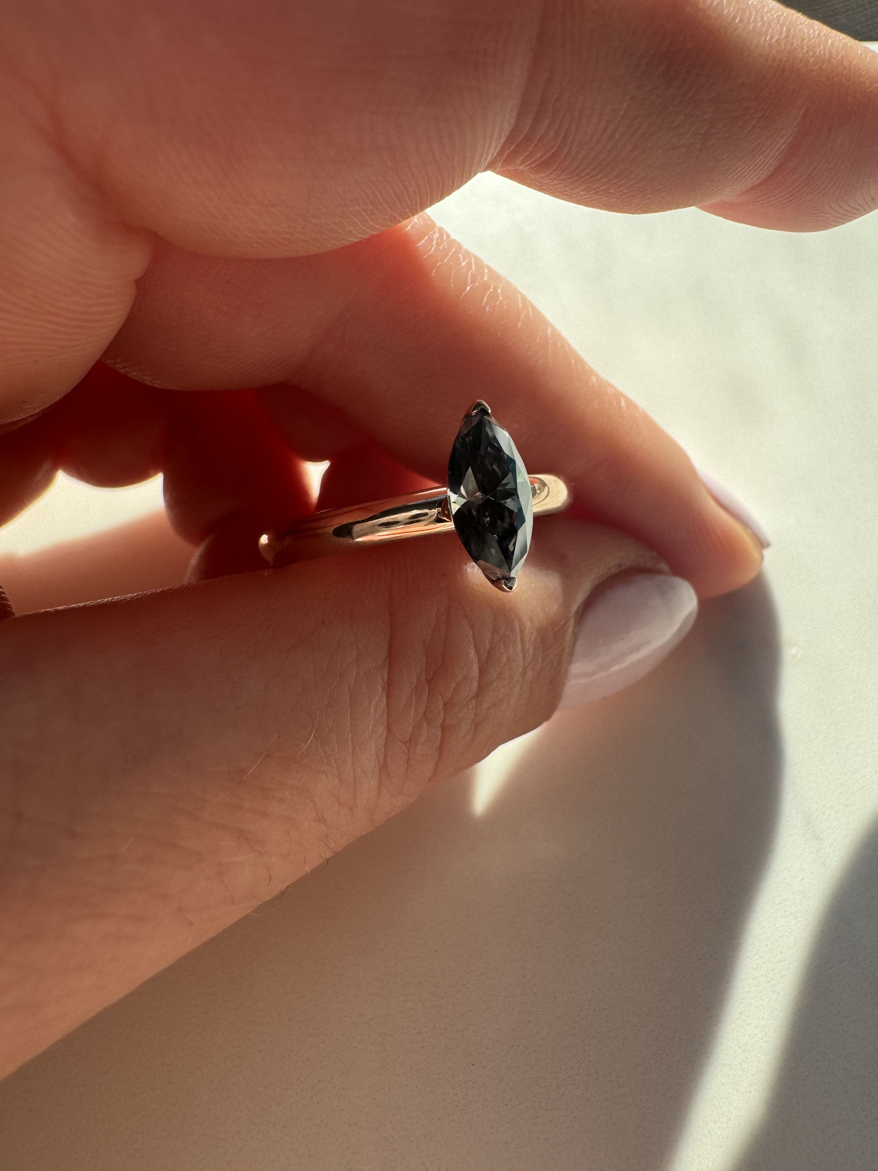 Grey/Black Salt & Pepper Moissanite Marquise Engagement Ring