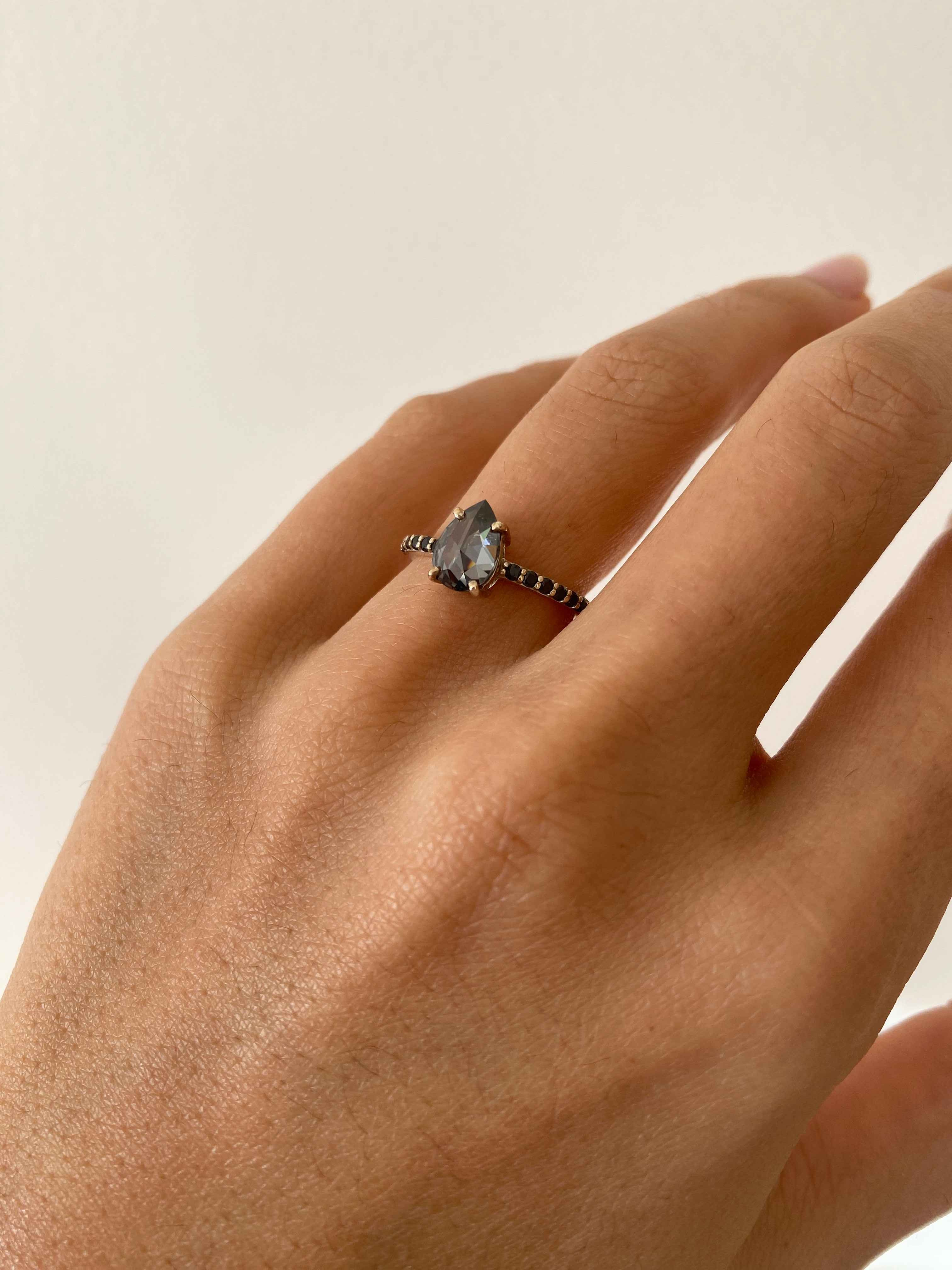 Grey Salt and Pepper Moissanite Engagement Ring