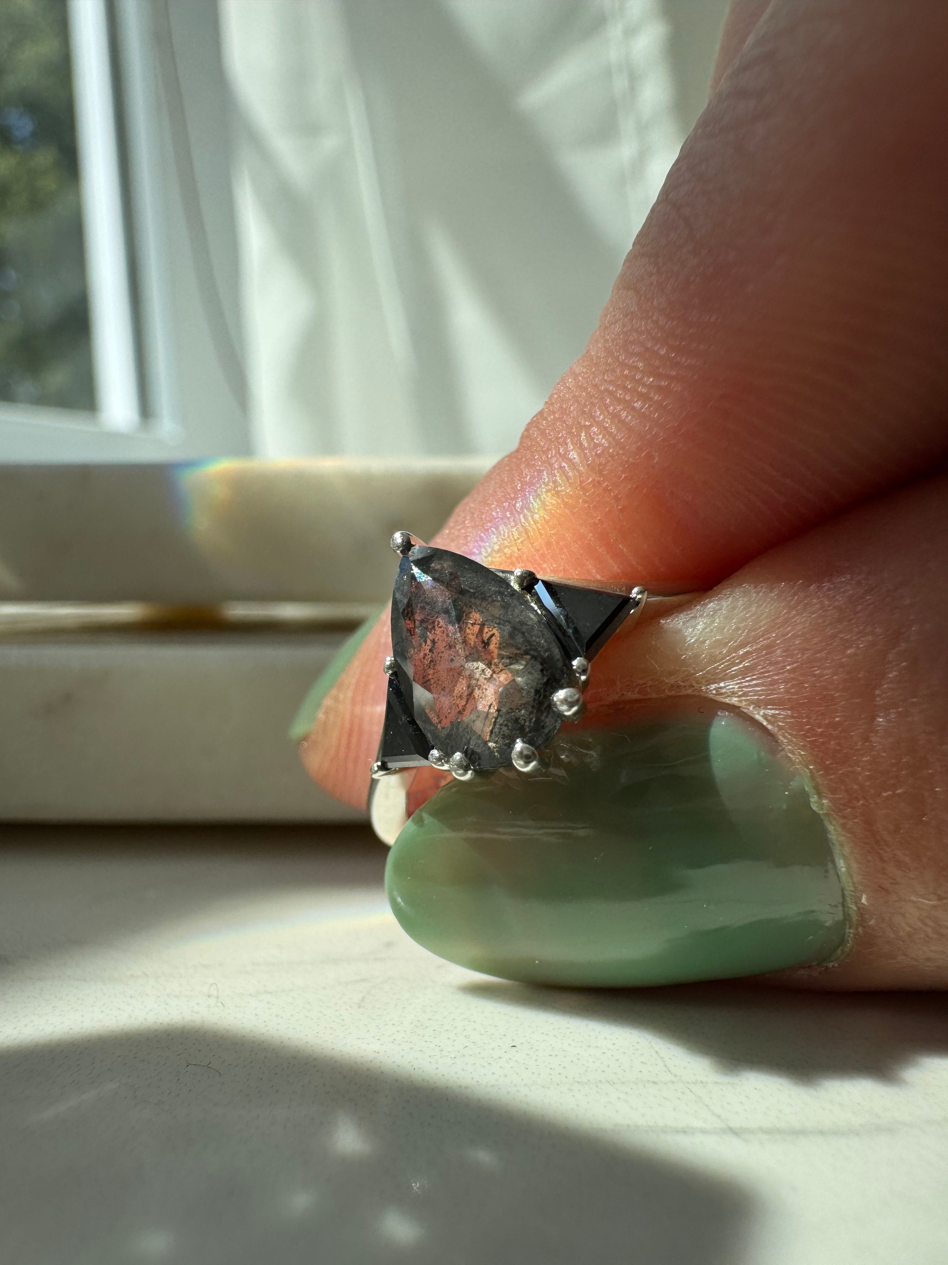 Salt & Pepper Pear Diamond and Black Onyx Custom Engagement Ring