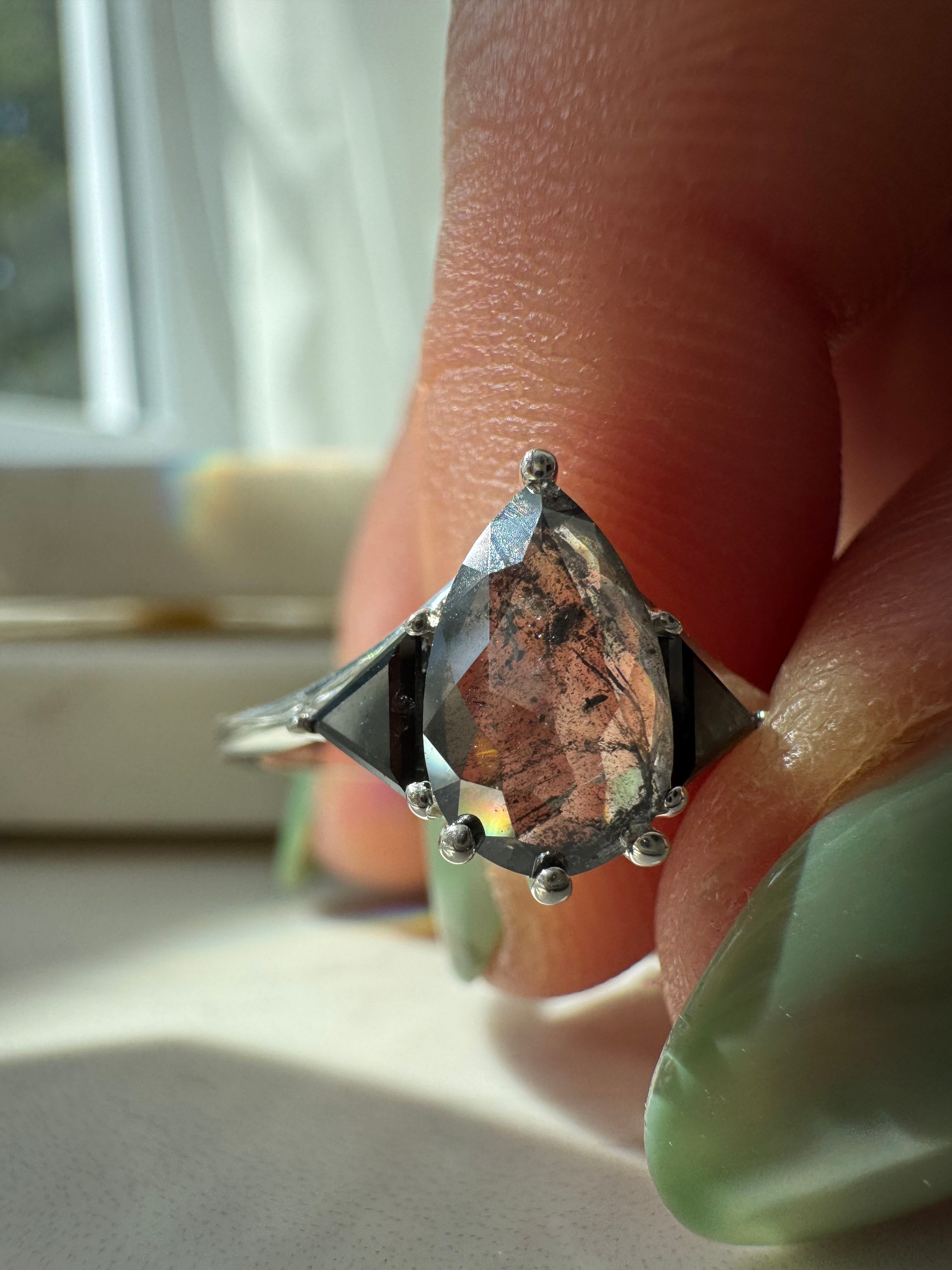 Salt & Pepper Pear Diamond and Black Onyx Custom Engagement Ring