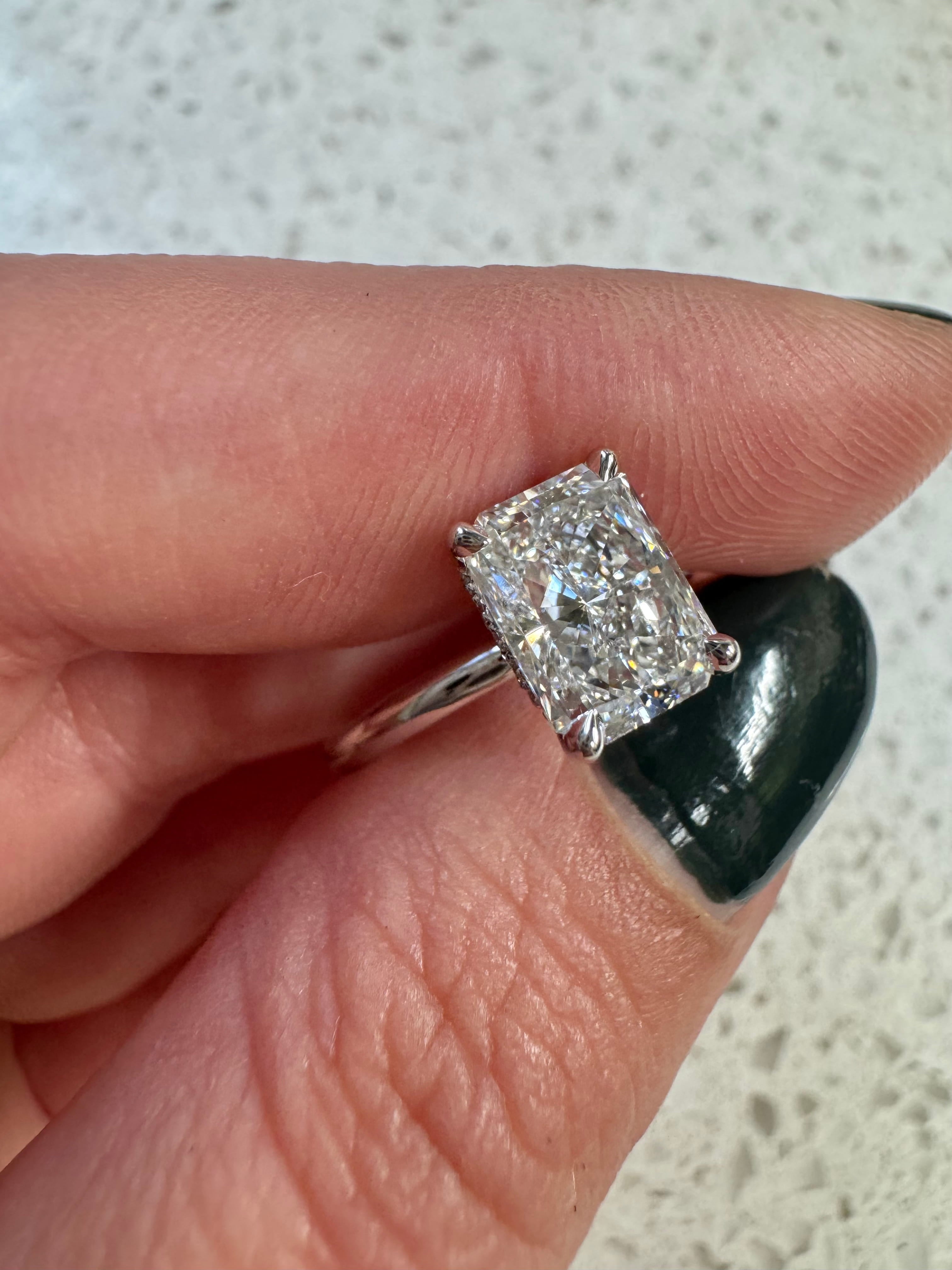 Radiant Cut & Hidden Halo Moissanite Engagement Ring
