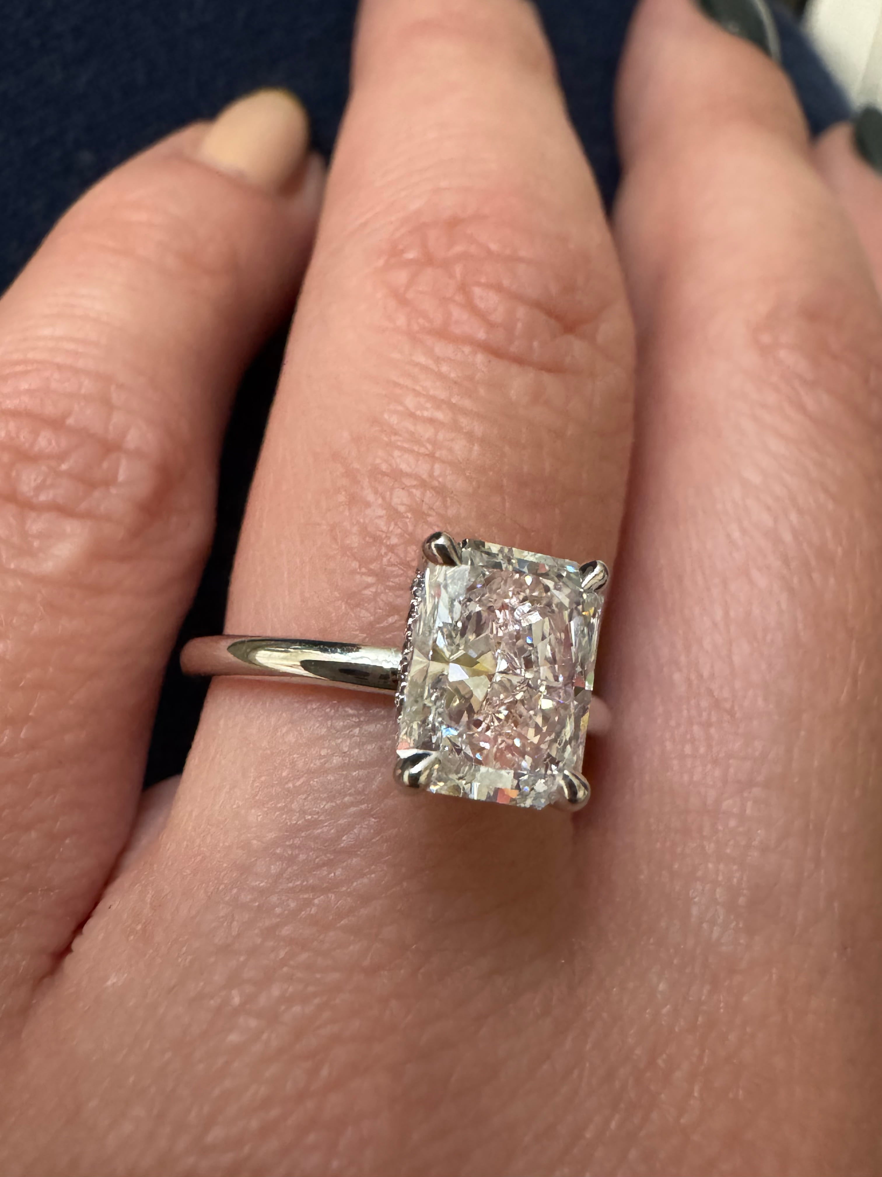 Radiant Cut & Hidden Halo Moissanite Engagement Ring