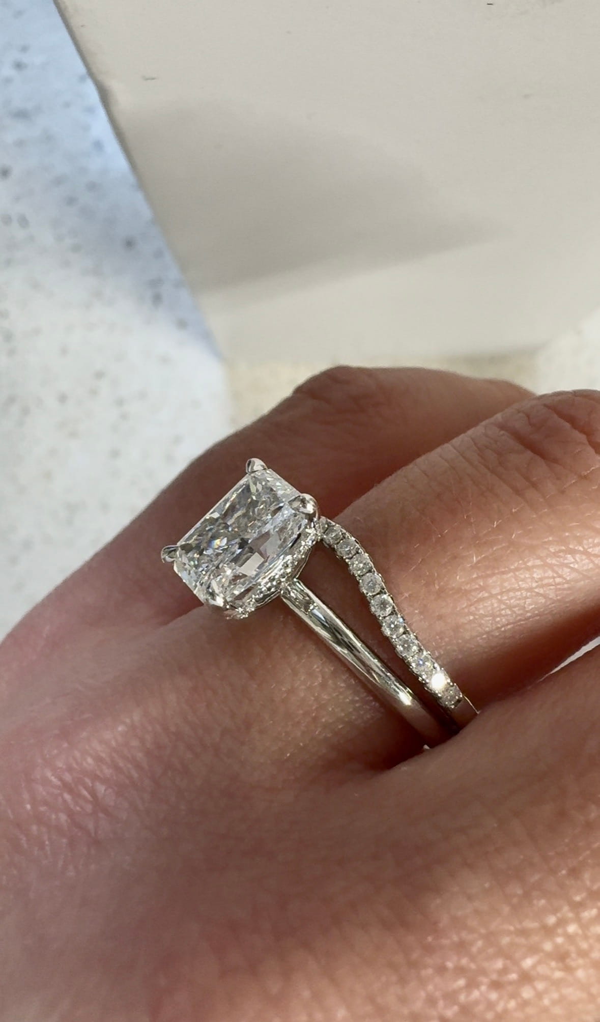 Radiant Cut & Hidden Halo Moissanite Engagement Ring